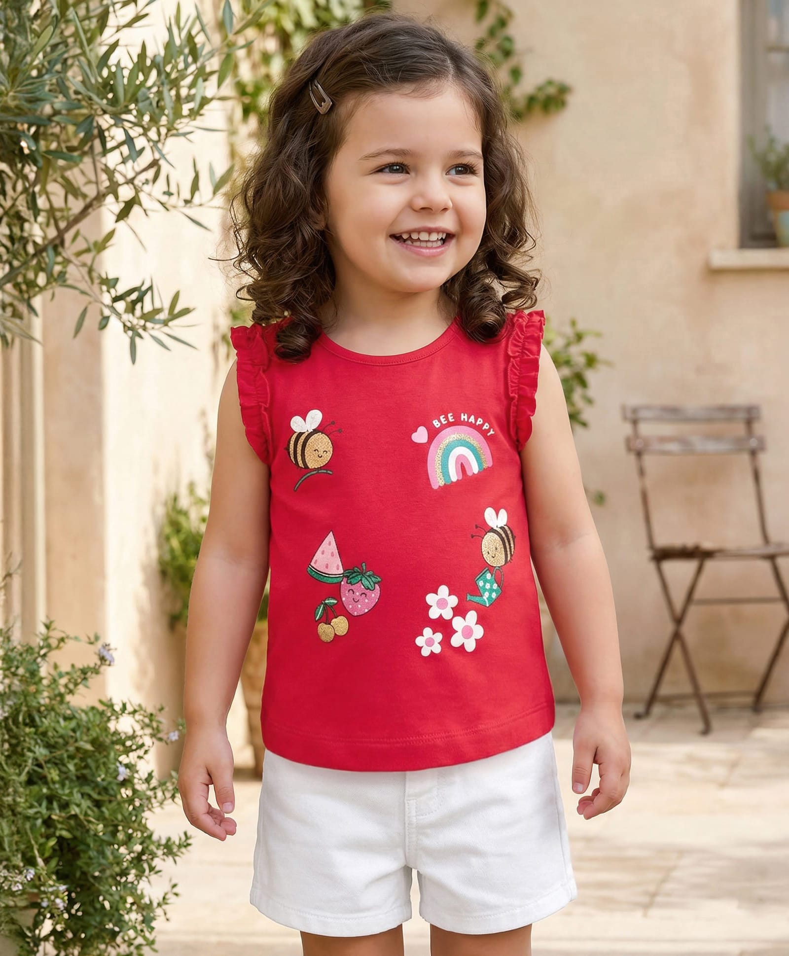 Babyhug Single Jersey Knit Sleeveless Top & Shorts Set with Tropical Theme Print - Red & White-image-37