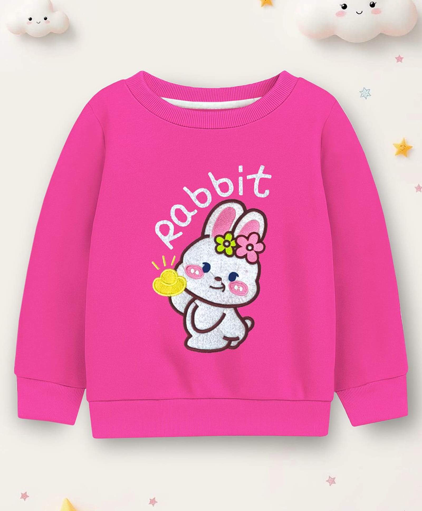 Trampoline Fleece Knit Full Sleeves Rabbit Patch Detailed Sweatshirt - Pink-picture-15