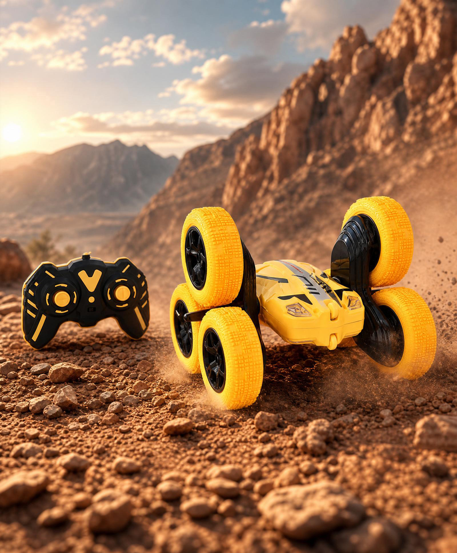 Babyhug Double Flip Sixer Stunt Car with Lights - Yellow| 360° Rotating Flip Action|6-Wheel High-Speed Off-Road Drift Car|2.4 GHz Long Range Remote Control| Type-C Charging| Best Gift for 4+ Year Kids-image-49