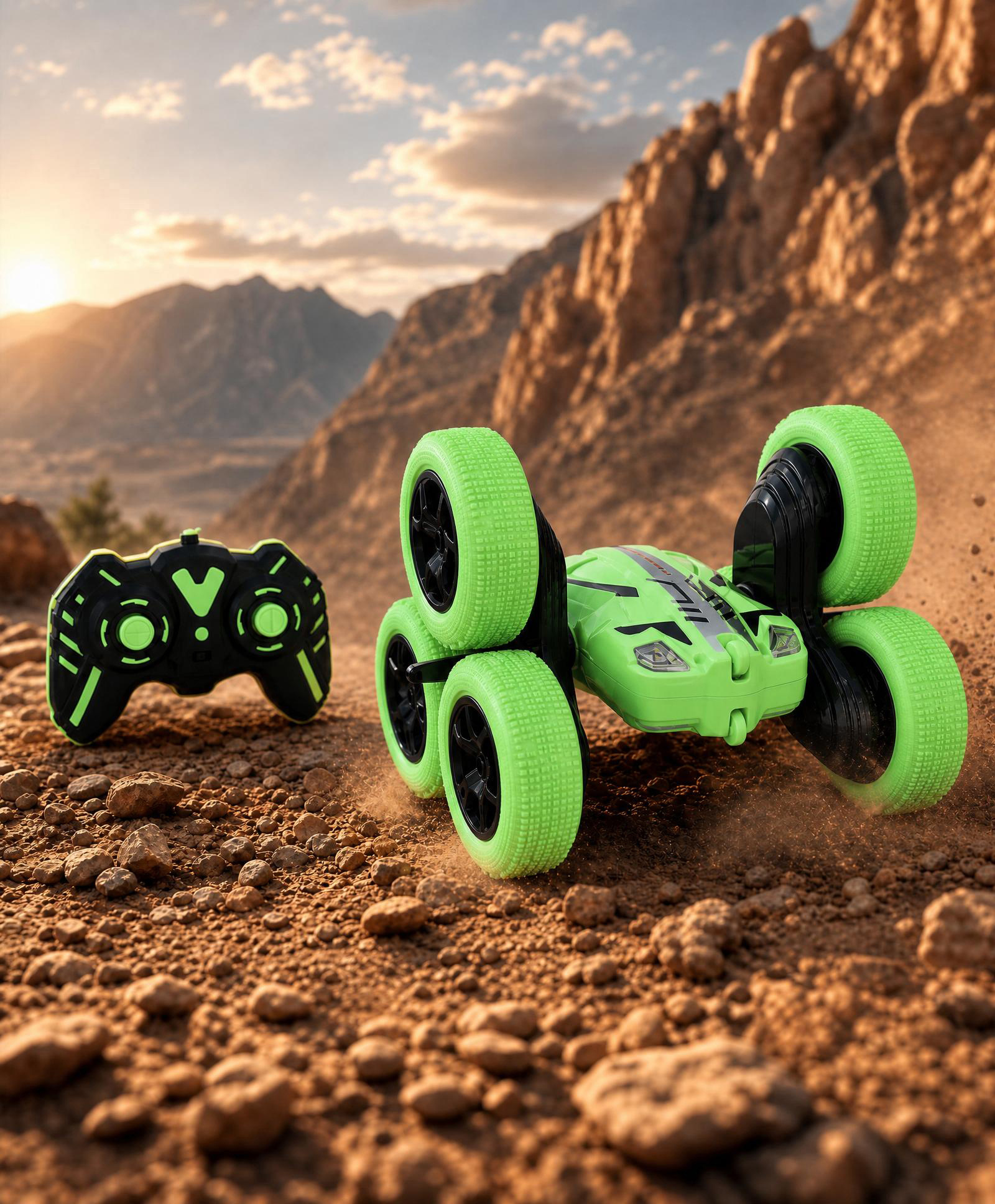 Babyhug Double Flip Sixer Stunt Car with Lights - Green| 360° Rotating Flip Action|6-Wheel High-Speed Off-Road Drift Car| 2.4 GHz Long Range Remote Control| Type-C Charging| Best Gift for 4+ Year Kids-image-26