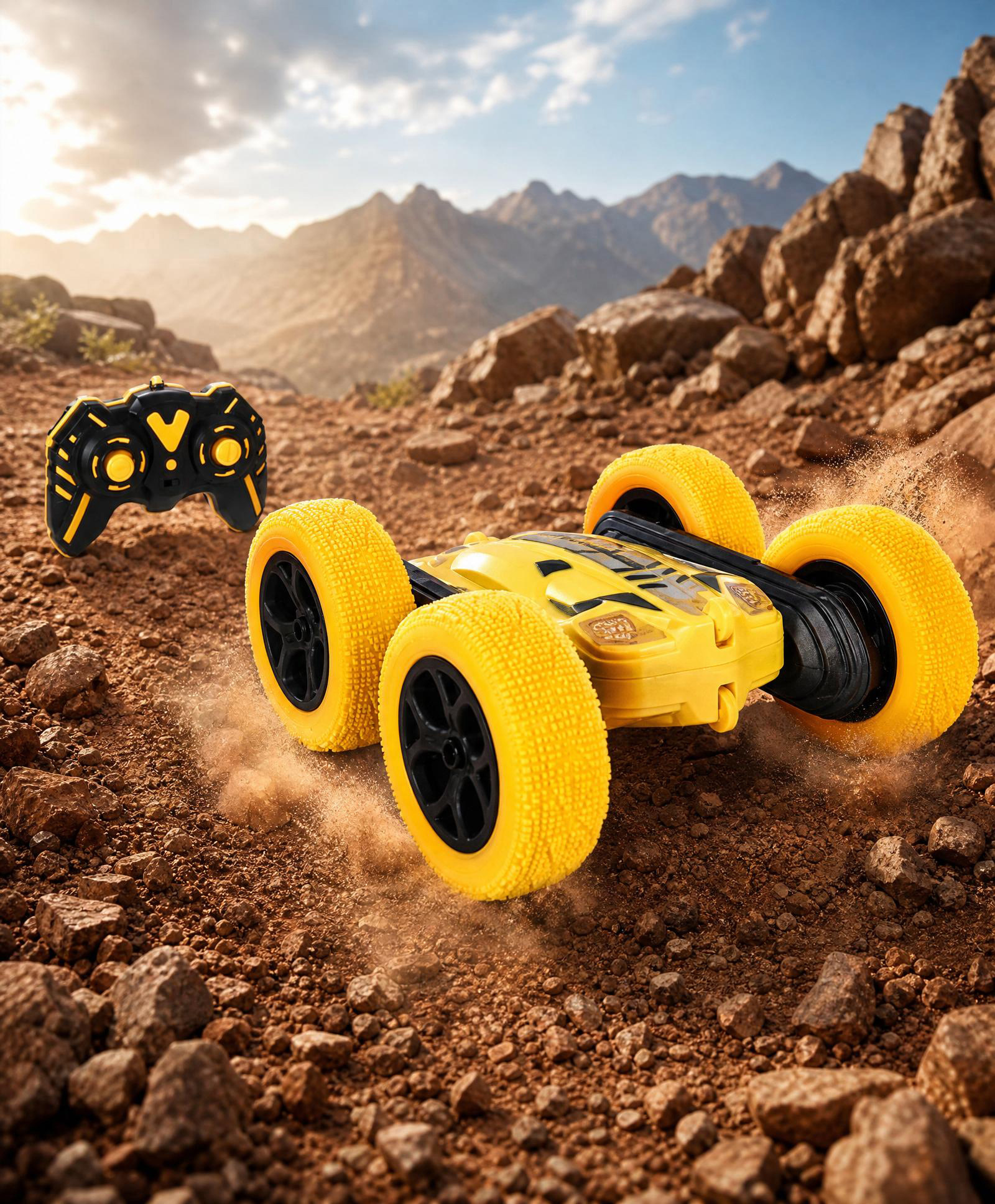 Babyhug Double Flip 360° Stunt Car with Lights - Yellow| 4 Wheel Drive Drift High Speed RC Car| Double Sided Rotating Wheels| 2.4 GHz Long Range Remote| Type-C Charging| Best Gift for 4+ Year Kids-picture-15