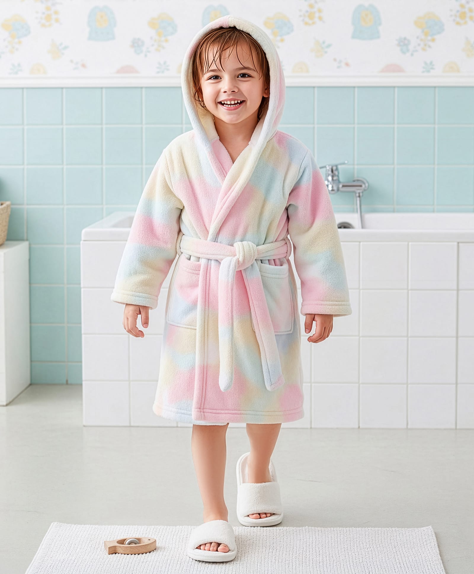 Babyhug Velour Knit Full Sleeves Tie Dyed Hooded Bathrobe - Multicolour