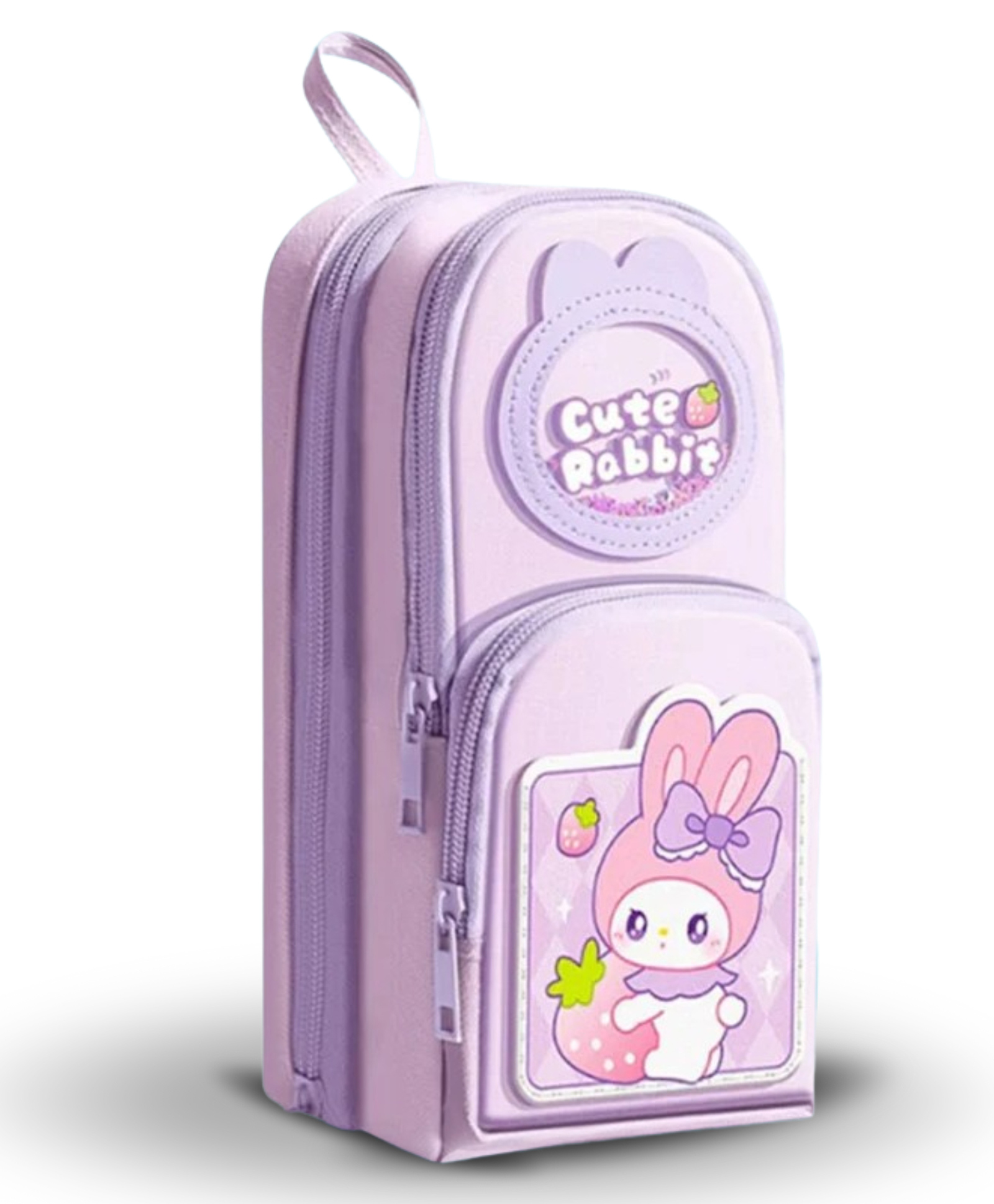 Famyo Cute Pink Rabbit Pencil Pouch for Girls 3 Compartment Zipper Pouch for School-picture-26