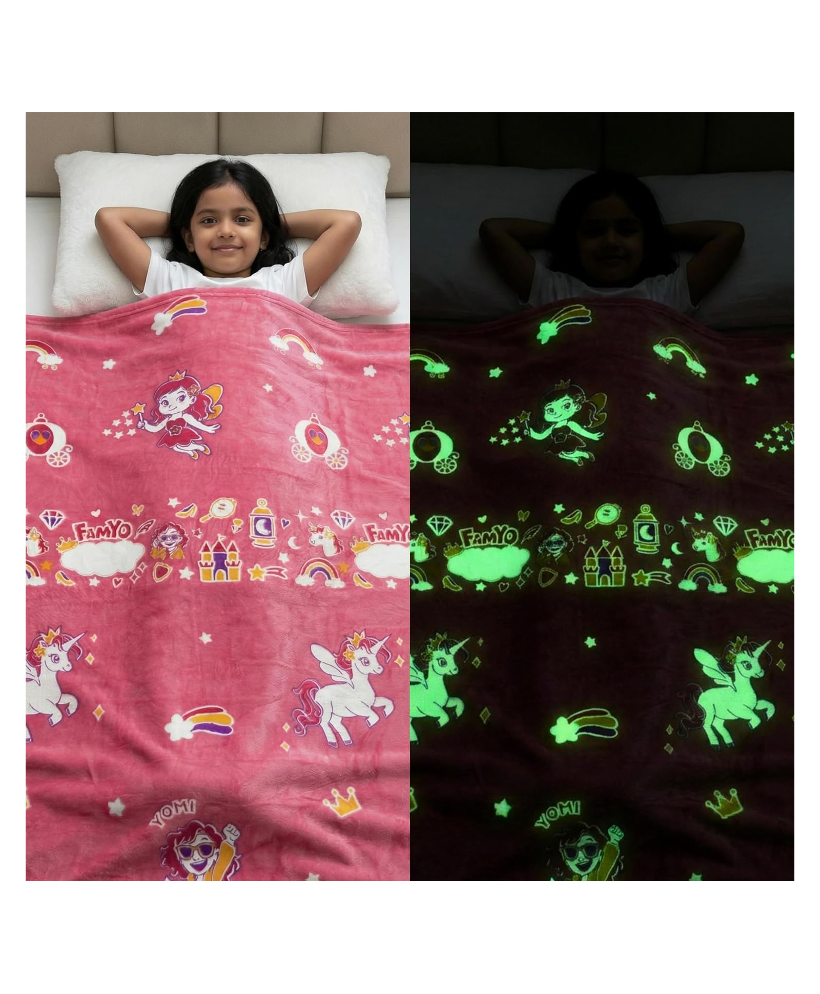 Famyo Glowmaxx june unicorn Glow in The Dark Blanket for Kids, 200 x 152cm, 0-15 years | All-Weather Lightweight Blanket for Kids Room-picture-13
