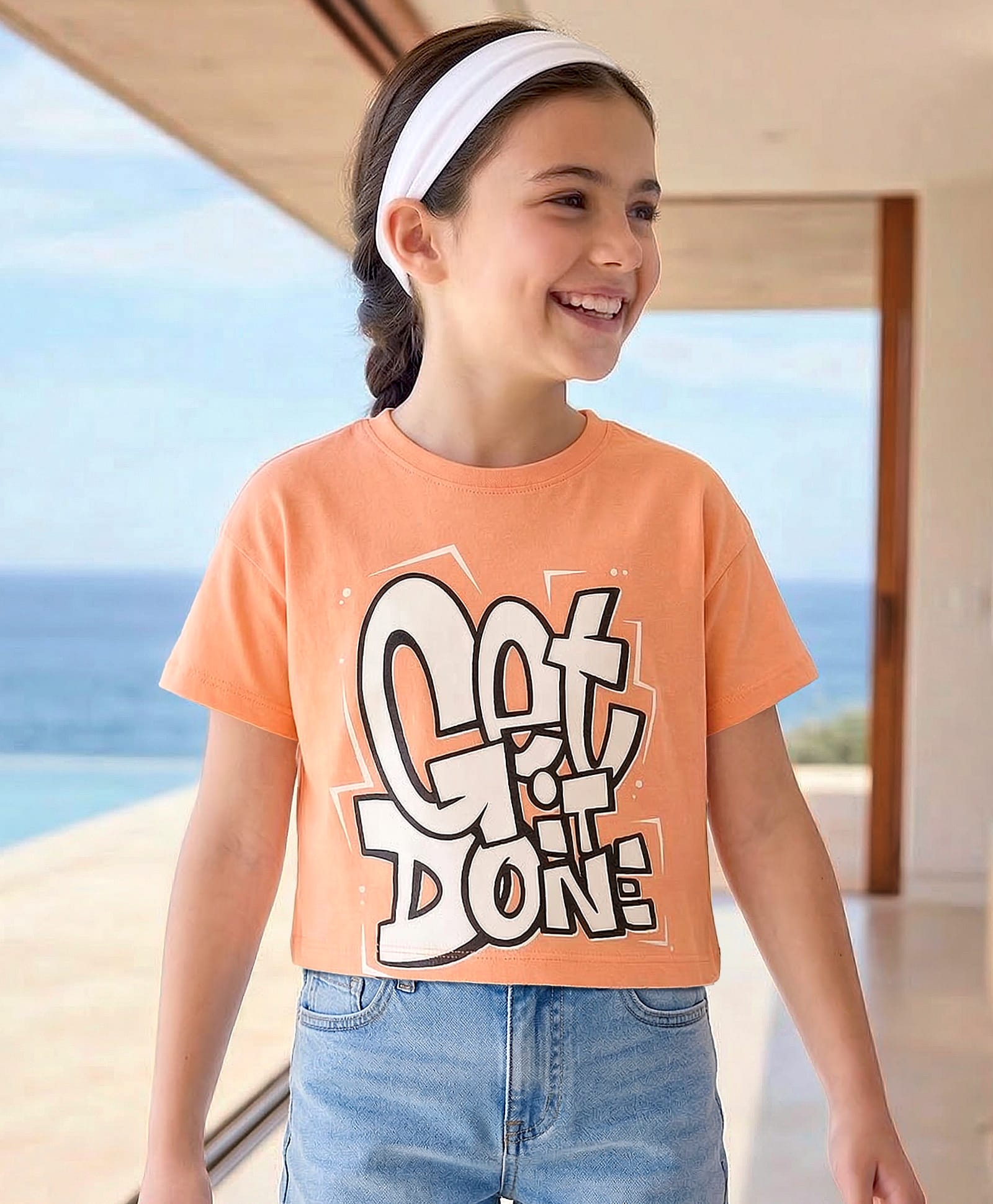 Pine Kids Cotton Knit Half Sleeves T-Shirt With Get It Done Print - Orange-image-44