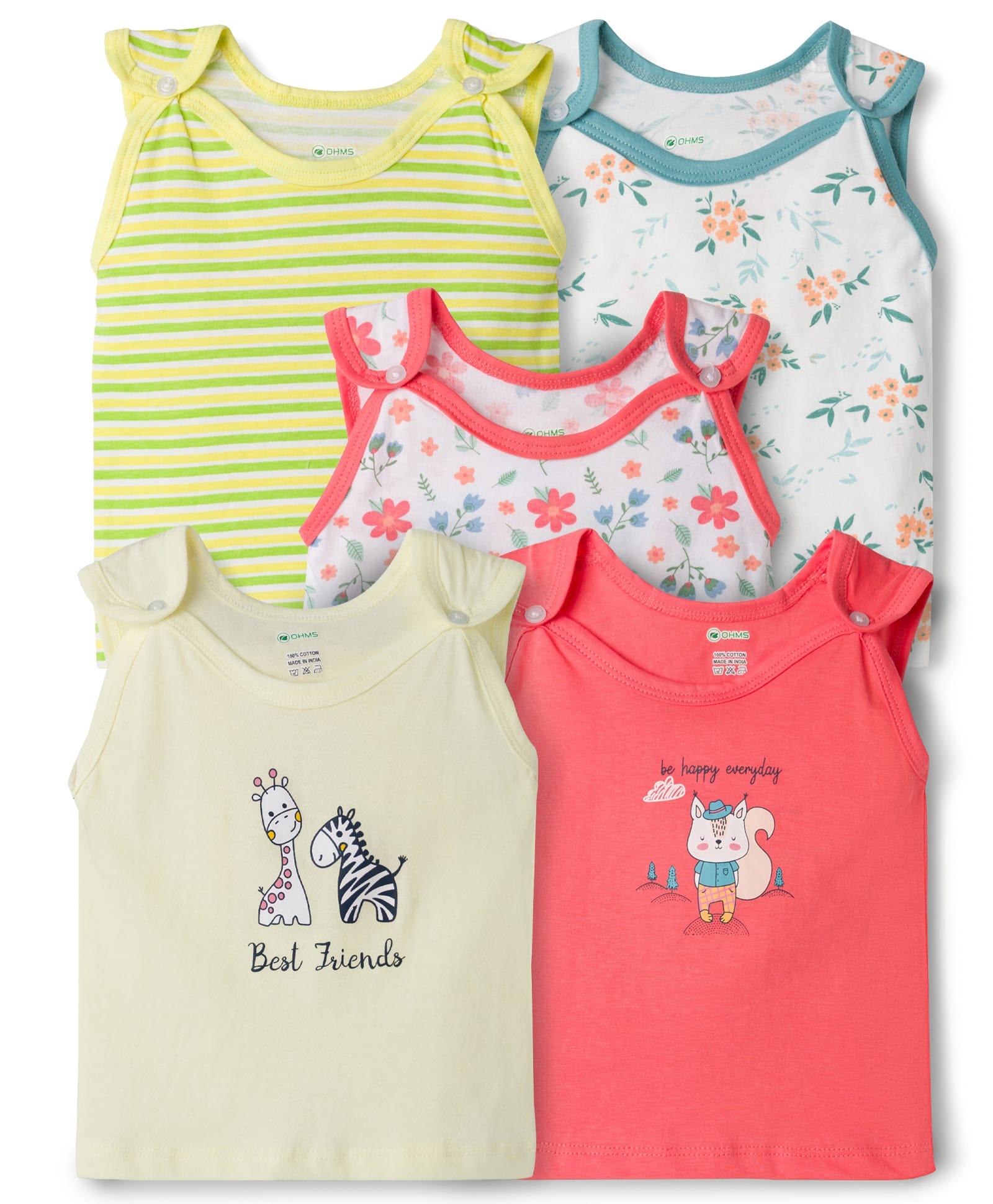 OHMS Single Jersey Knit Sleeveless Floral & Animal Printed Jhablas Pack of 5 - Multicolor-picture-30