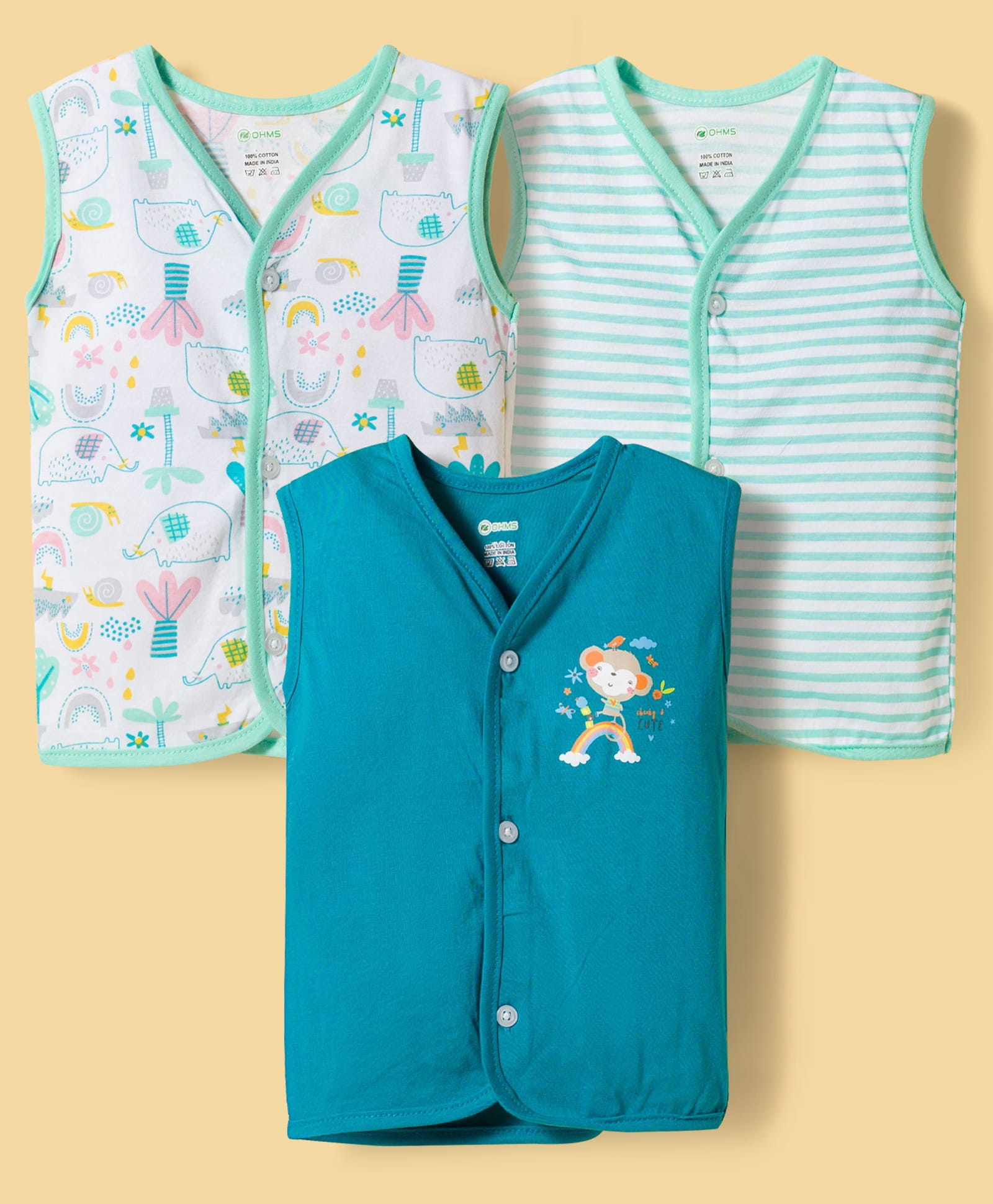 OHMS Single Jersey Knit Sleeveless Striped & Animal Printed Jhablas Pack of 3 - Multicolor-picture-29