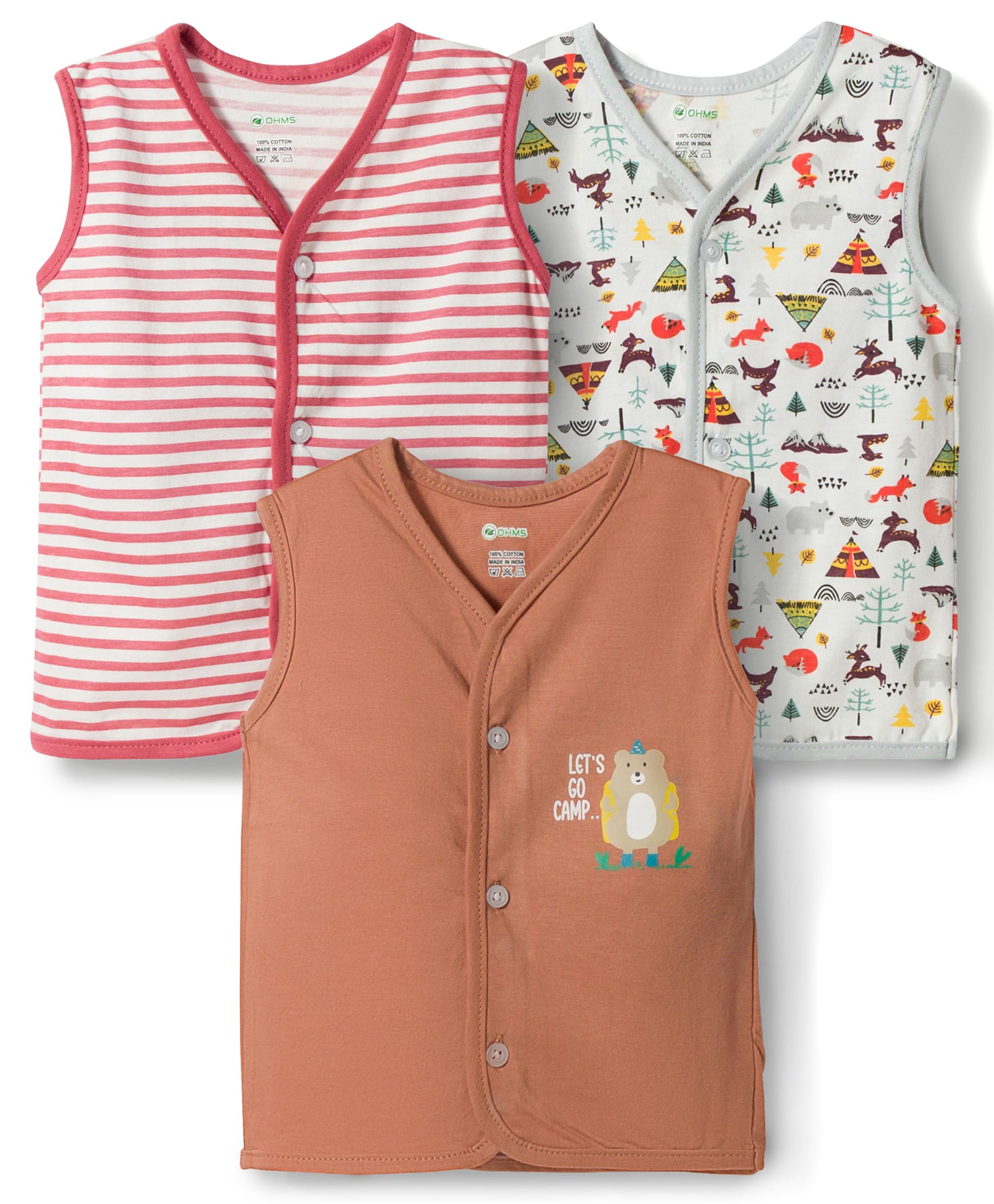 OHMS Single Jersey Knit Sleeveless Striped & Animal Printed Jhablas Pack of 3 - Multicolor-picture-31