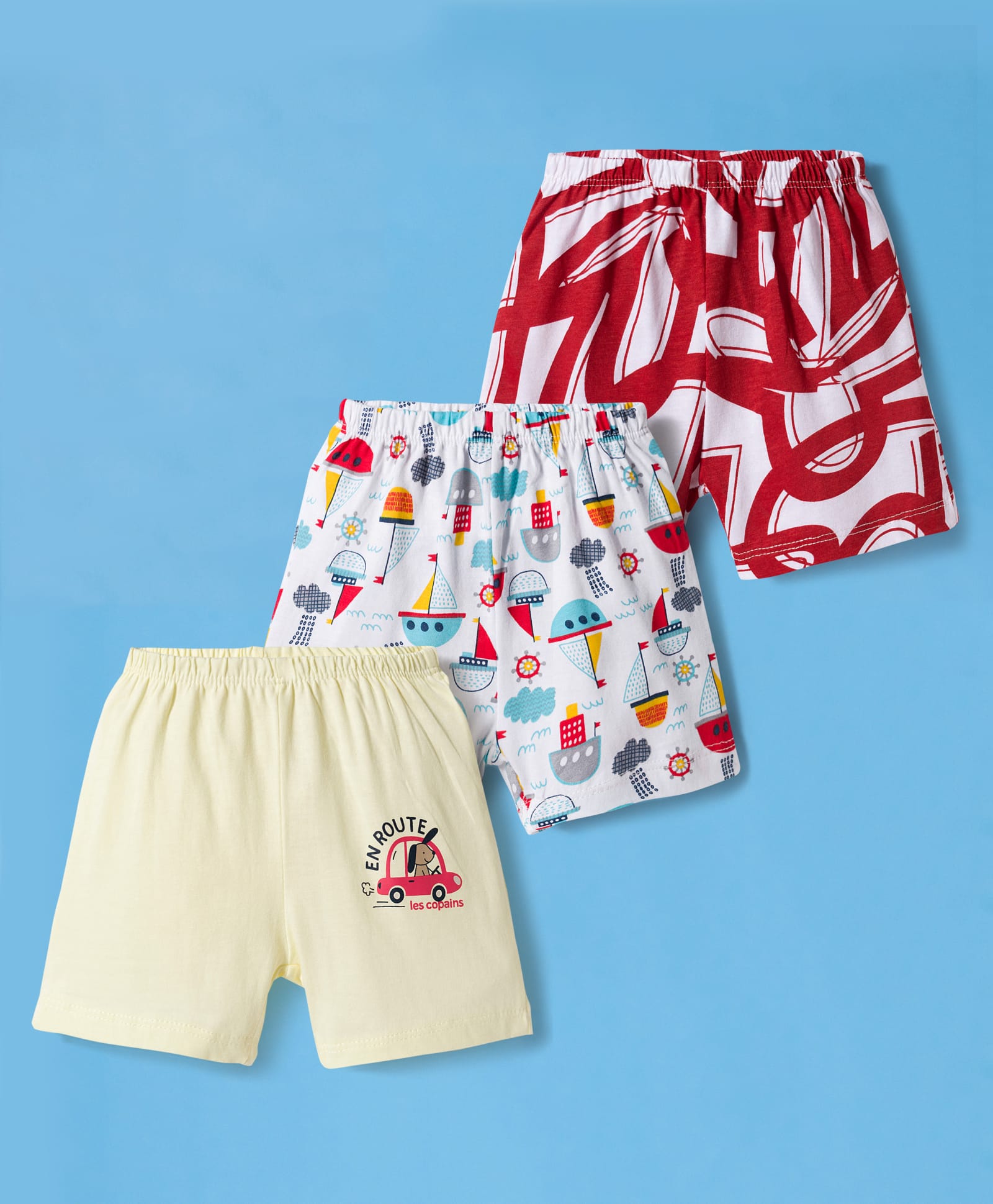 OHMS Single Jersey Knit Nautical Theme Printed Shorts Pack of 3 - Multicolor-image-3