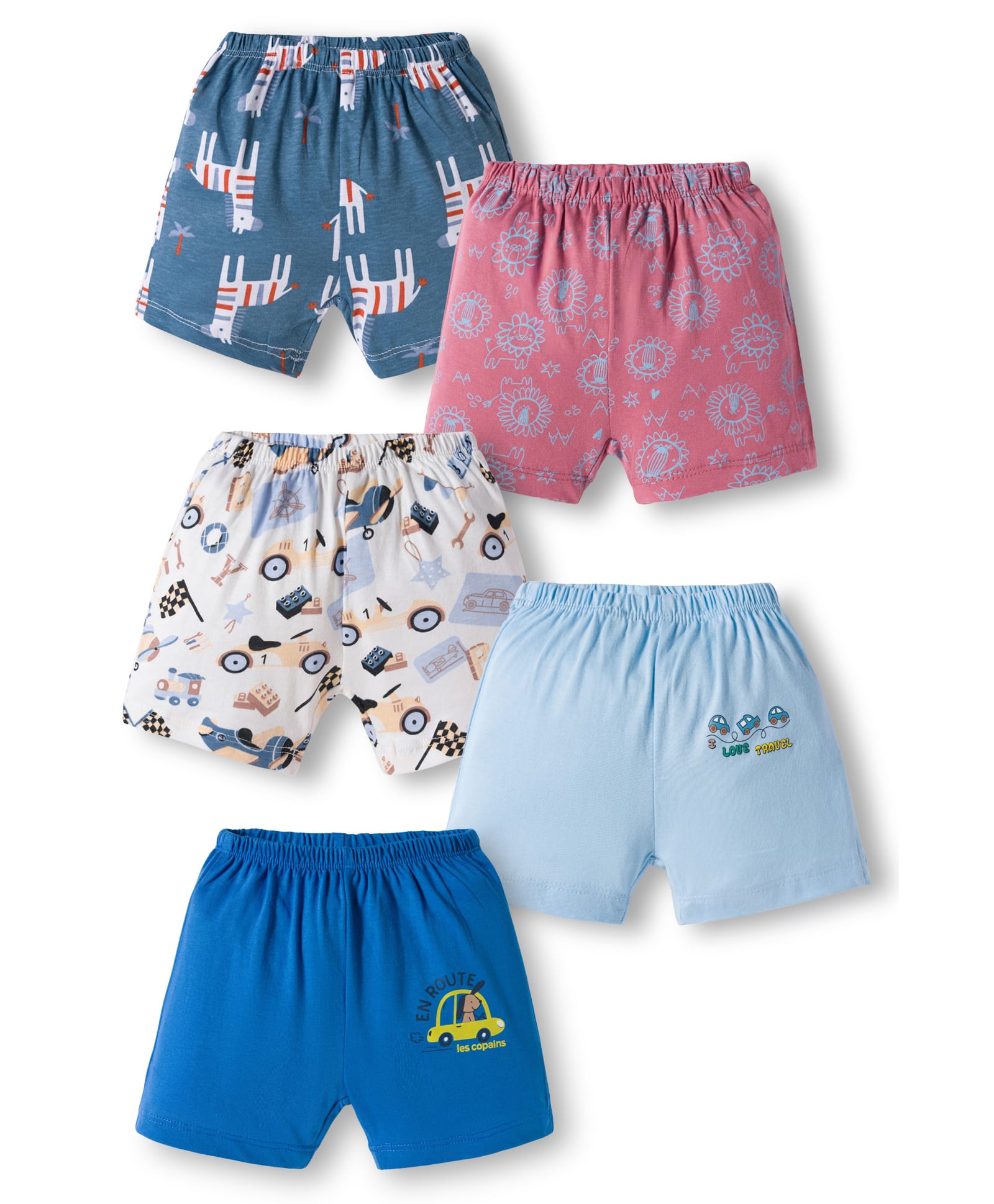OHMS Single Jersey Knit Above Knee Length Shorts With Vehicle Print Pack Of 5 - Multicolour-picture-16