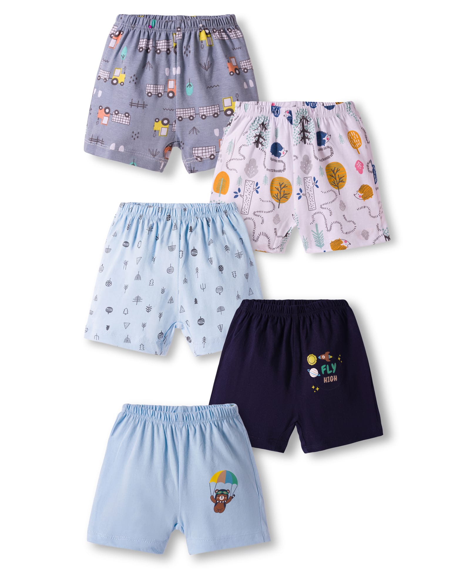 OHMS Single Jersey Knit Above Knee Length Shorts With Vehicle Print Pack of 5 - Multicolour-picture-17