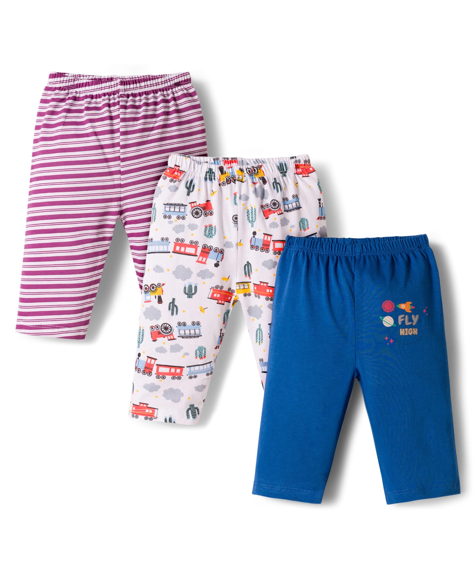OHMS Single Jersey Knit Full Length Lounge Pant With Vehicle Print Pack Of 3 - Royal Blue White & Purple-picture-11