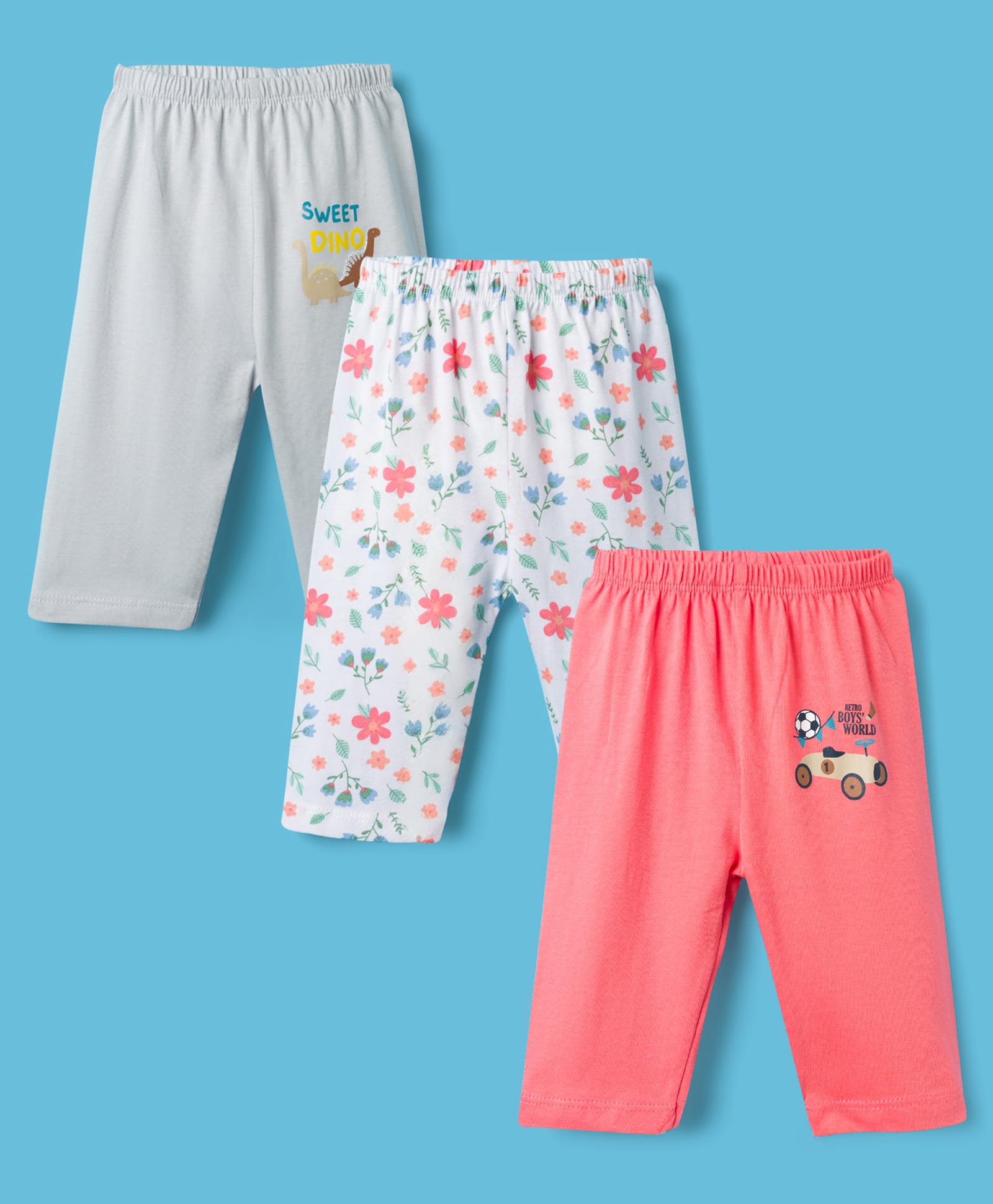 OHMS Single Jersey Knit Full Length Lounge Pant With Floral Print Pack Of 3 - White Dark Pink-image-34