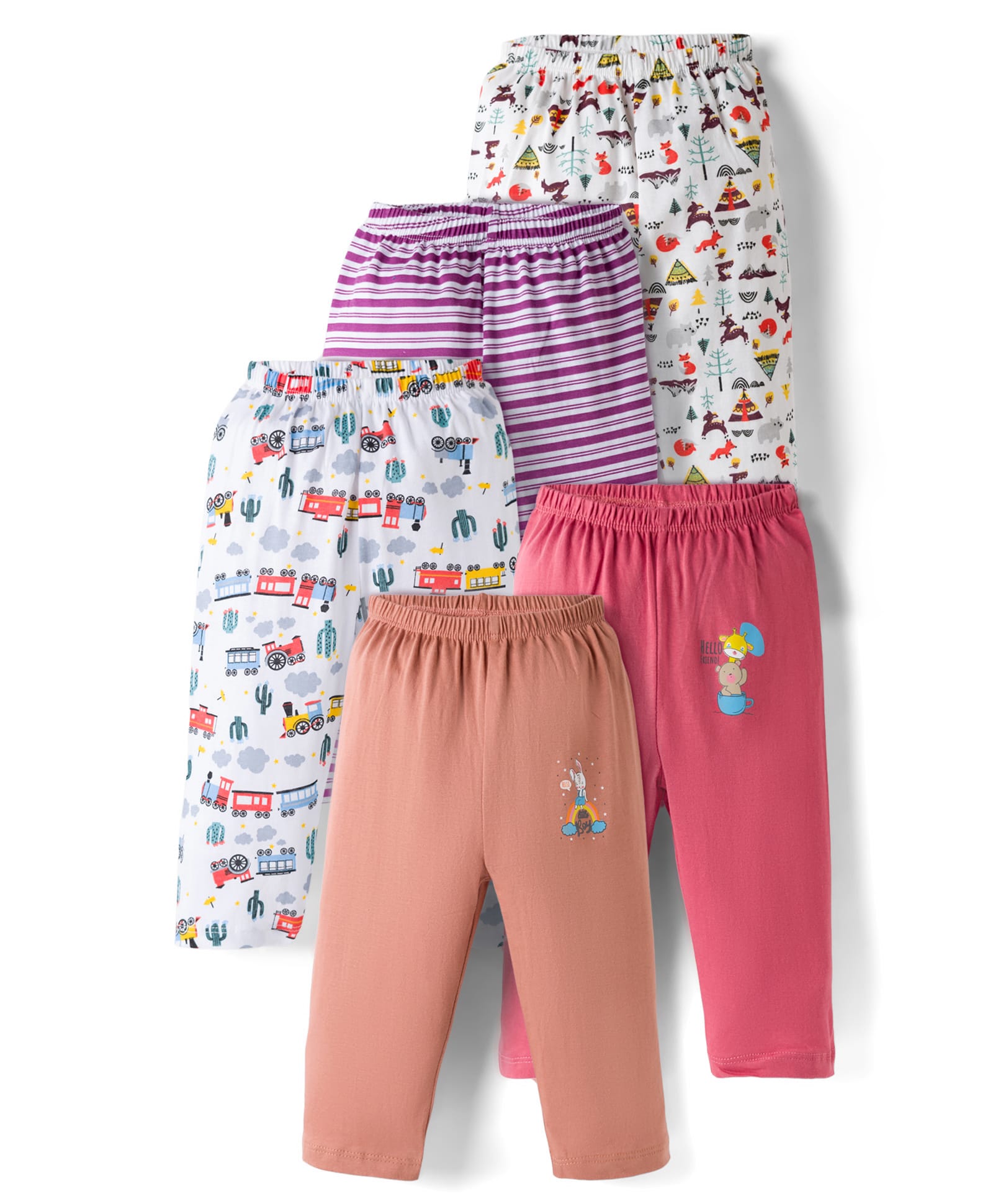 OHMS Single Jersey Knit Full Length Lounge Pant With Vehicle Print Pack Of 5 - Multicolour-picture-24
