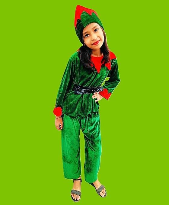 BookMyCostume Velvet Full Sleeves Santas Elf Costume Set - Green & Red-image-8