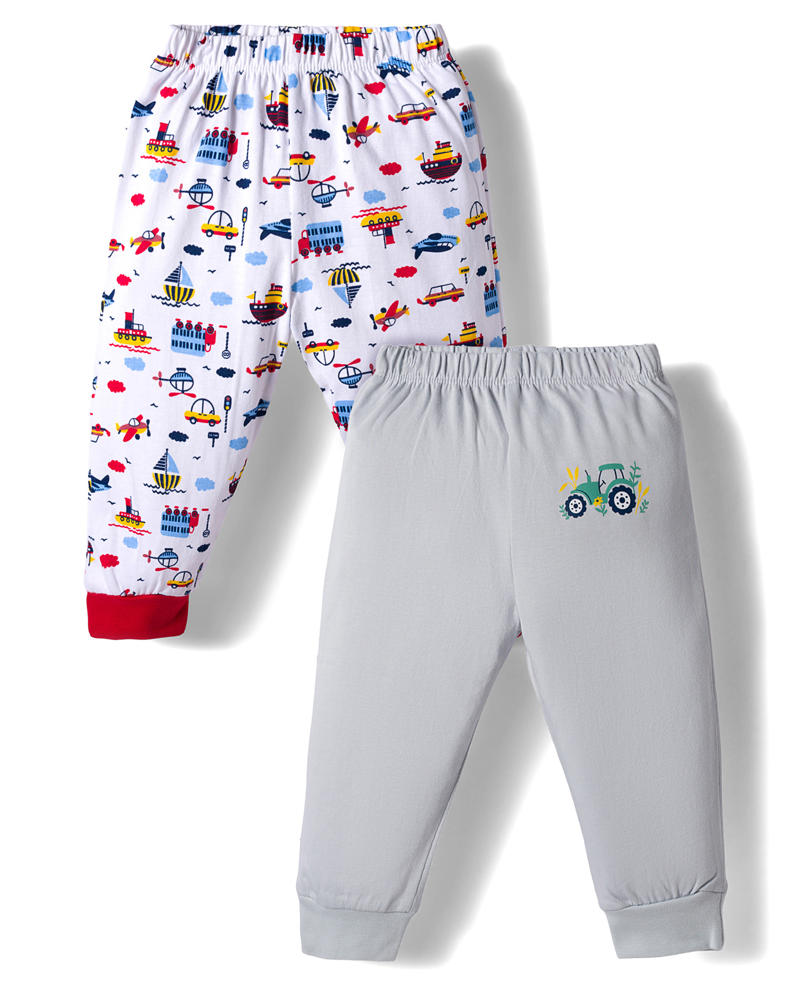 OHMS Single Jersey Knit Full Length Lounge Pants with Vehicle & Animal Print Pack of 2 - White & Grey-picture-19