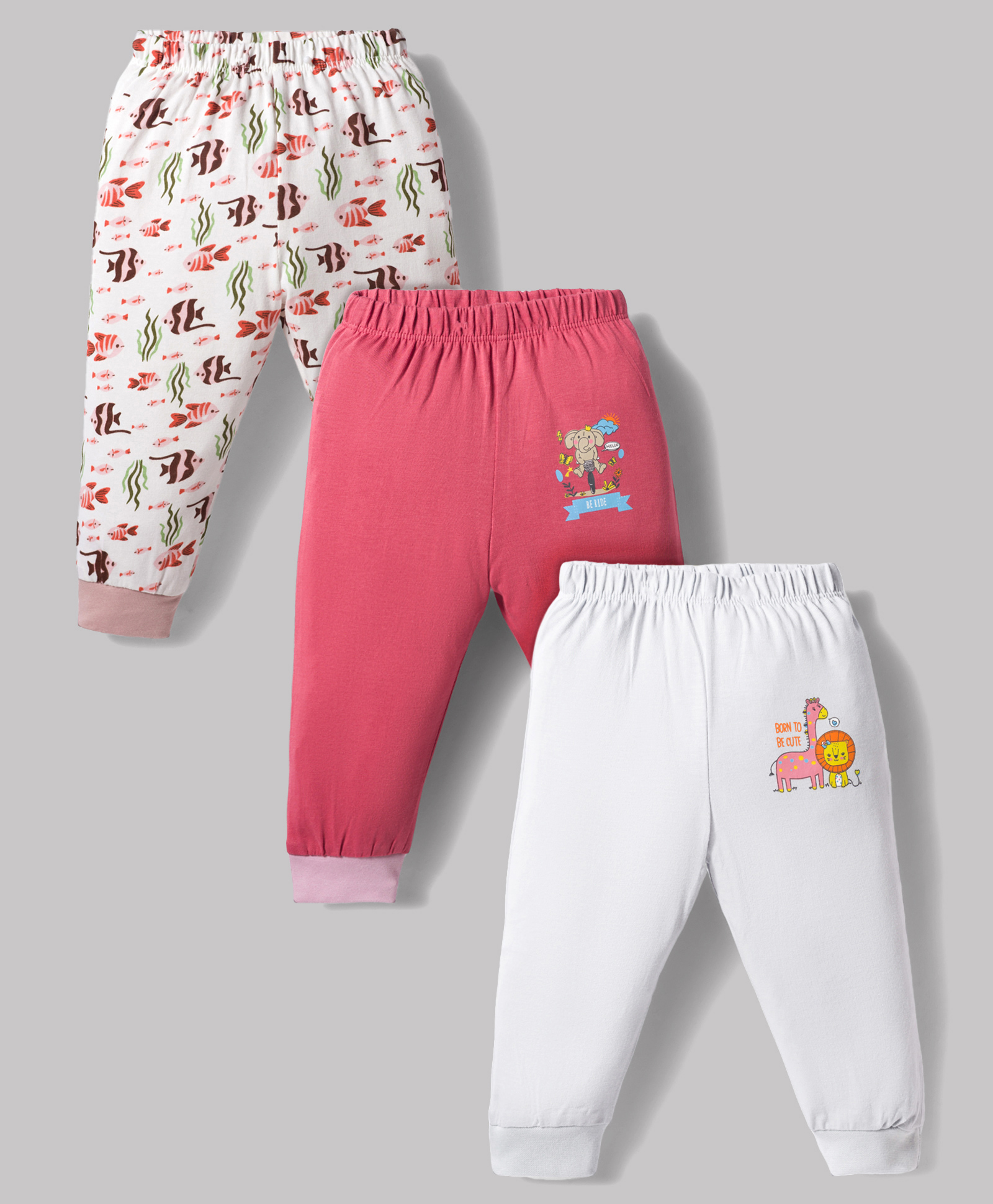 OHMS Single Jersey Knit Full Length Lounge Pants with Sea Life & Animal Print Pack of 3 - White Rose & Grey-picture-13