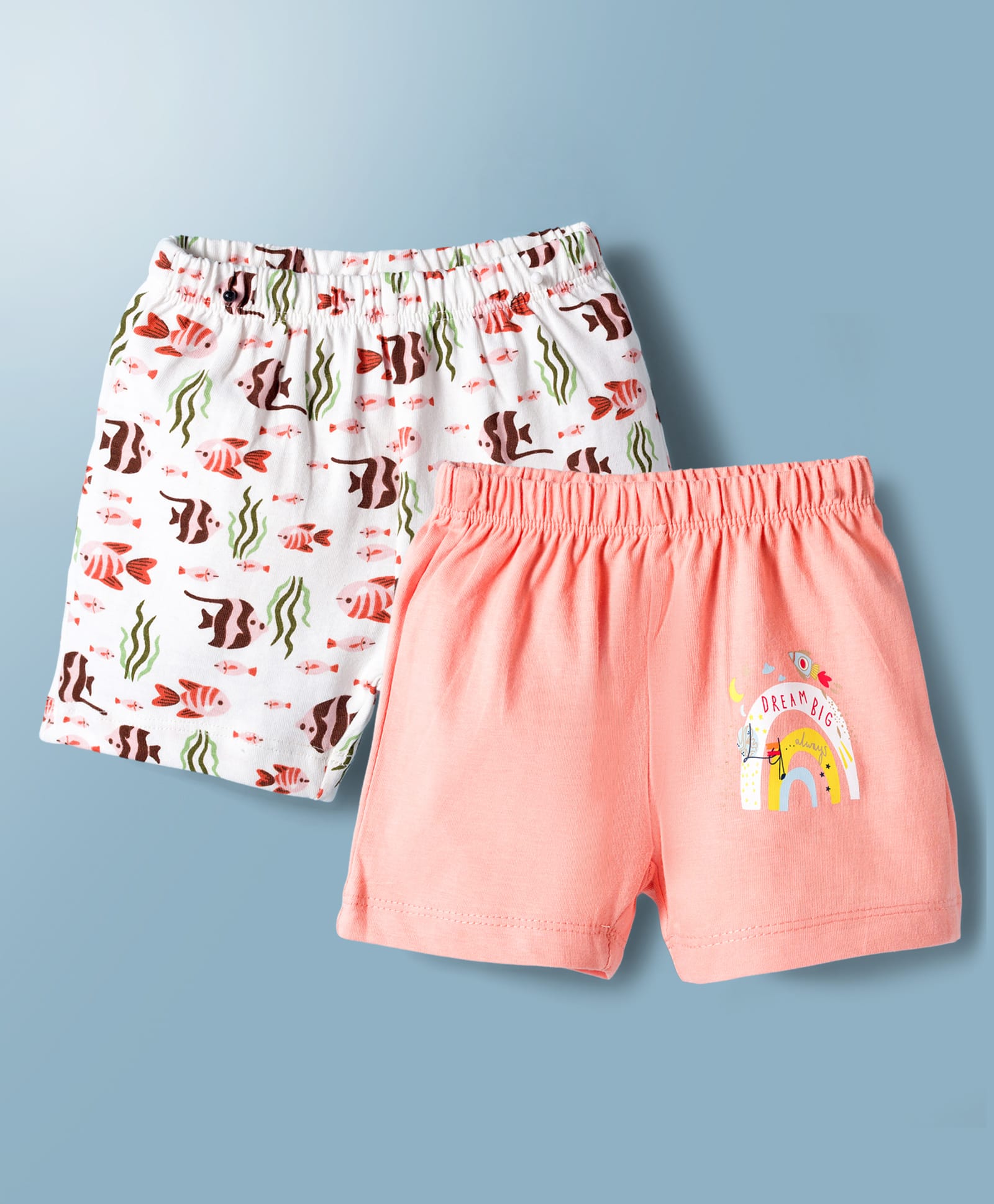 OHMS Single Jersey Knit Above Knee Length Shorts with Sea Life Print Pack of 2 - Multicolor-picture-17