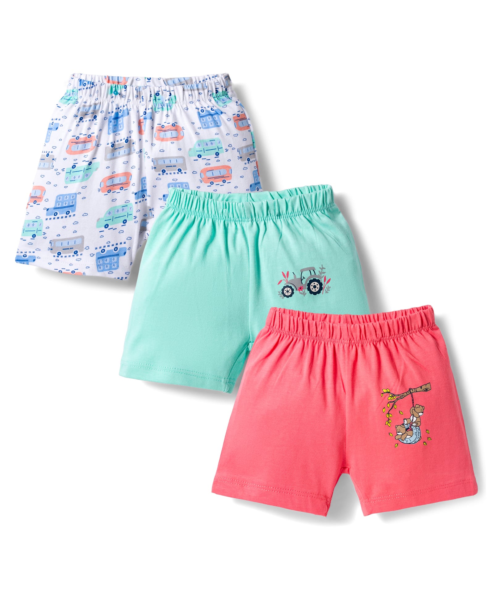 OHMS Single Jersey Knit Above Knee Length Shorts with Vehicle Print Pack of 3 - Multicolor-picture-28