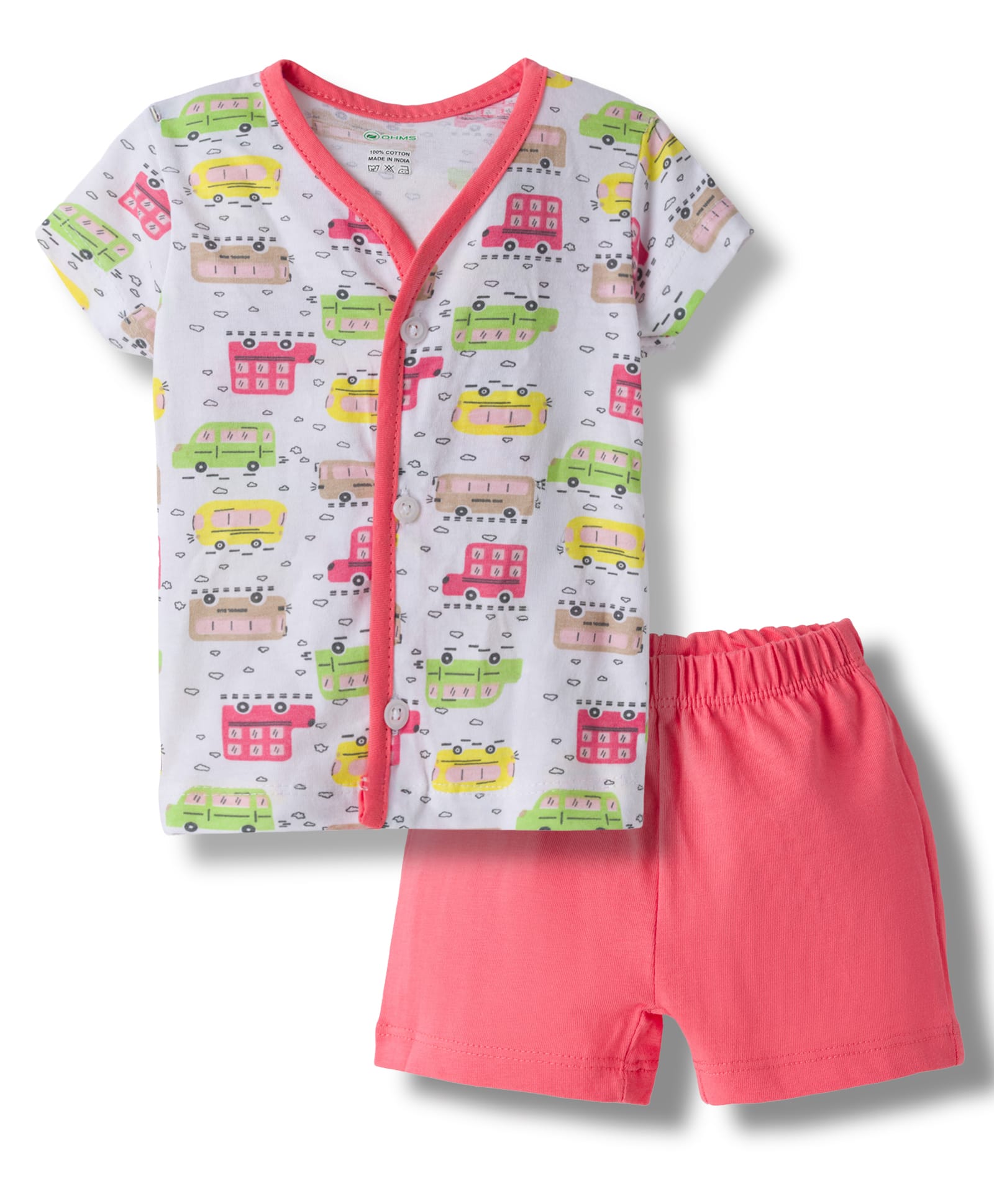 OHMS Single Jersey Knit Half Sleeves Vehicles Printed T-Shirt & Shorts Night Suit - Red-image-42