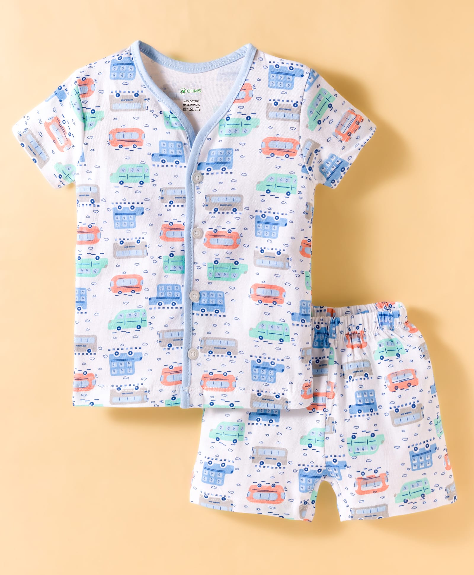 OHMS Single Jersey Knit Vehicles Printed Co-Ords T-Shirt & Shorts Night Suit - Light blue-image-40