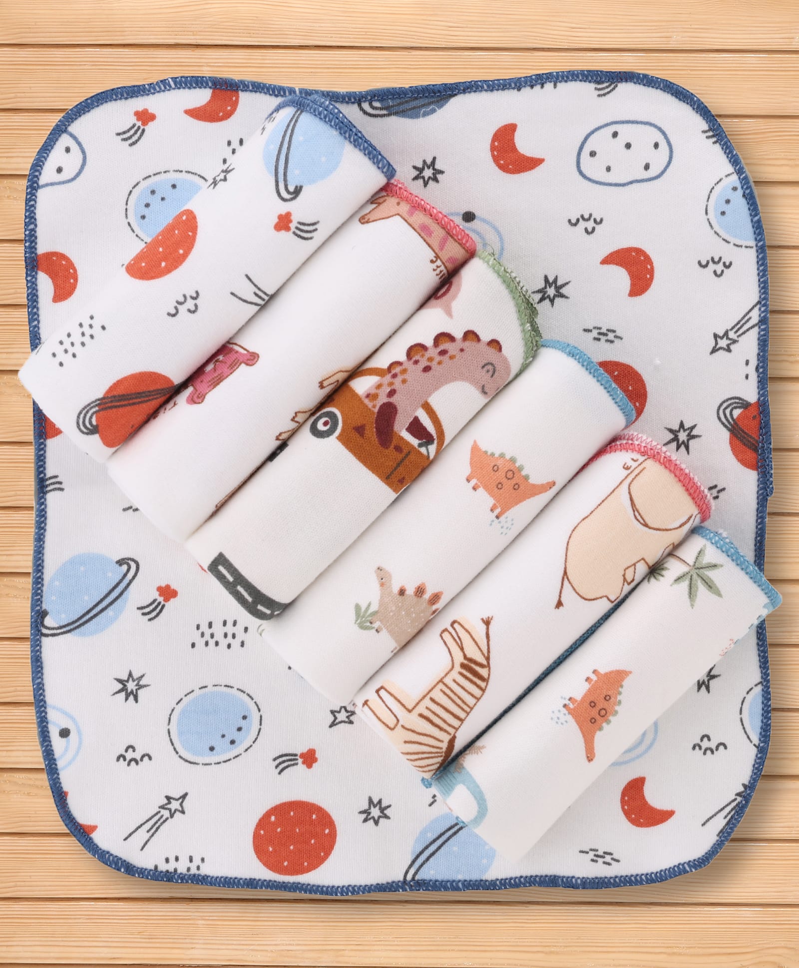 OHMS Interlock Knit Animal Printed Hand & Face Towels Pack Of 7 L 23 x B 21 cm - Multicolour-image-34