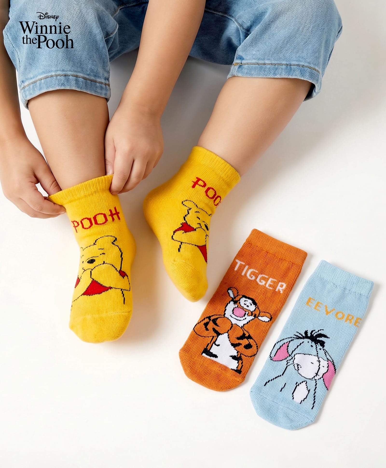 Cute Walk by Babyhug Disney Knit Ankle Length Anti Bacterial Socks With Tiger Design Pack Of 3 - Orange Blue & Yellow-image-38