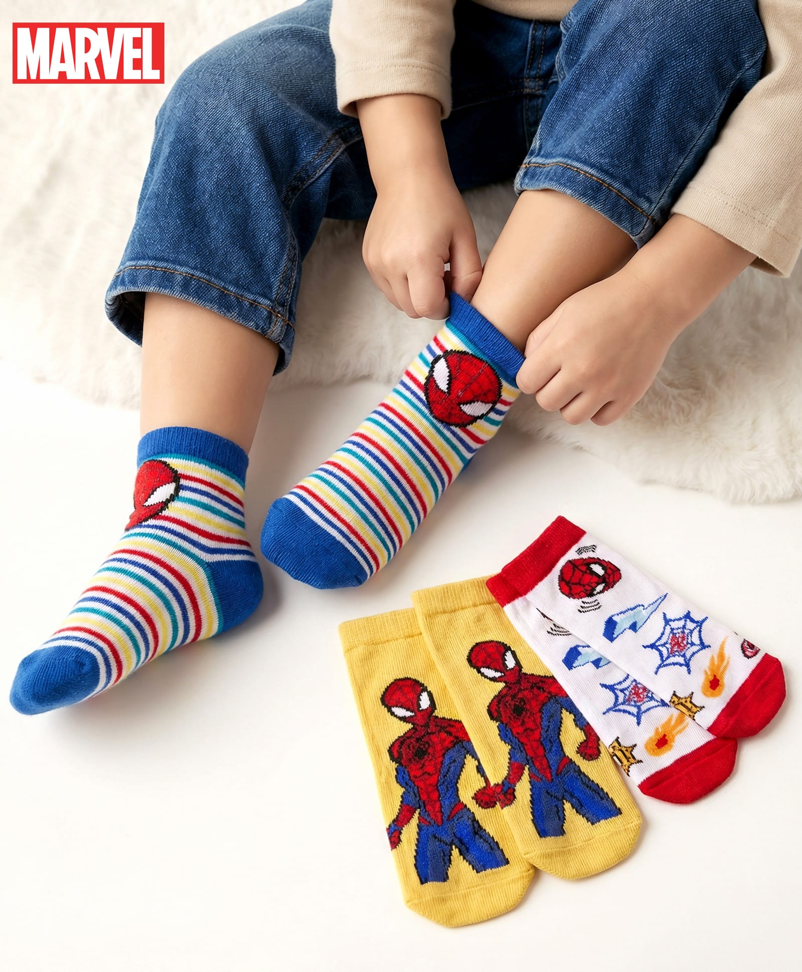 cute walk by babyhug marvel Cute Walk by Babyhug Non Terry Knit Anti Bacterial Ankle Length Socks With Spider Man Graphic Pack Of 3 - Multicolour-picture-16