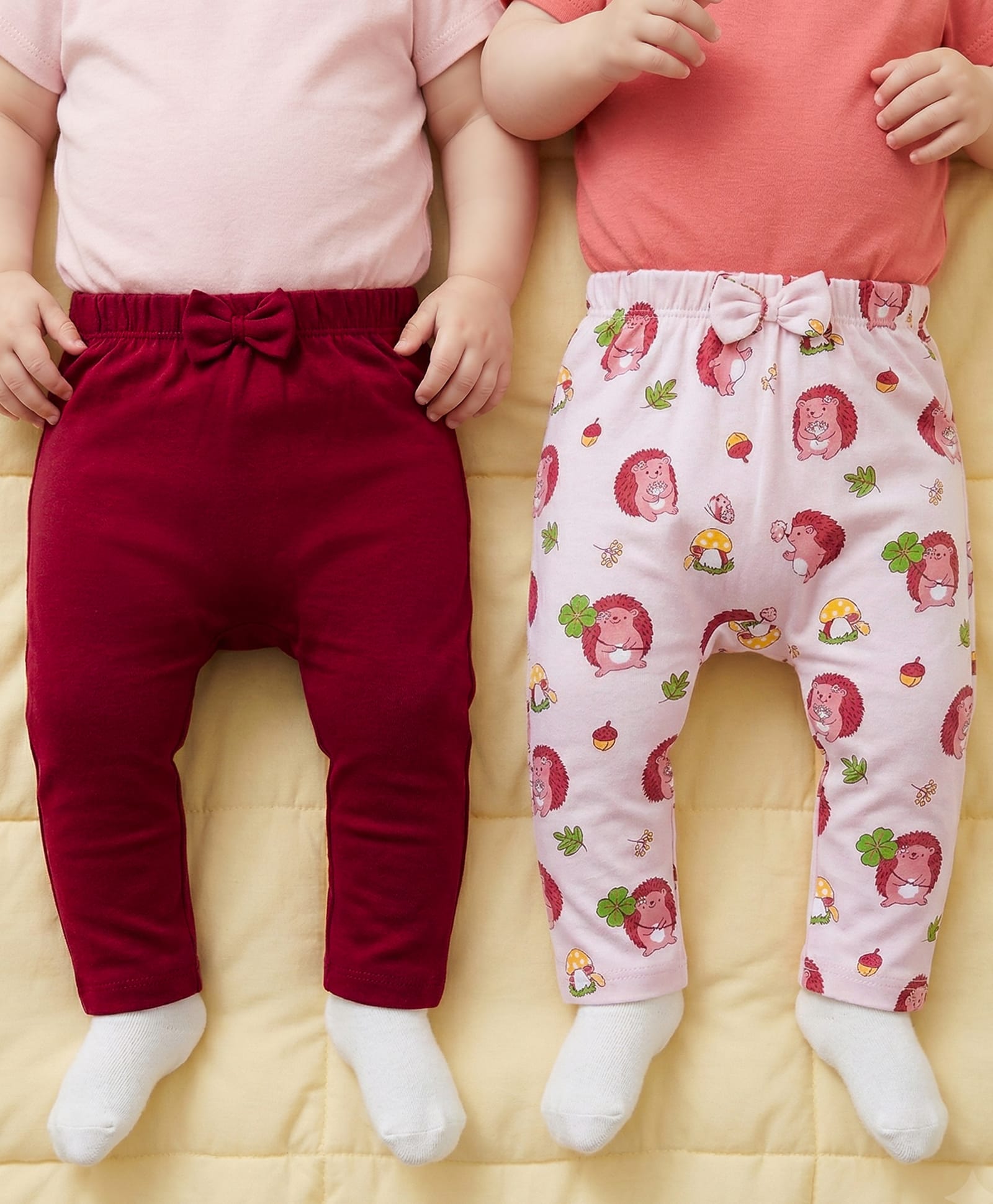 Babyoye 100% Cotton Woven Full Length Diaper Leggings With Eco Jiva Finish & Animal Print Pack Of 2 - White & Maroon-image-2