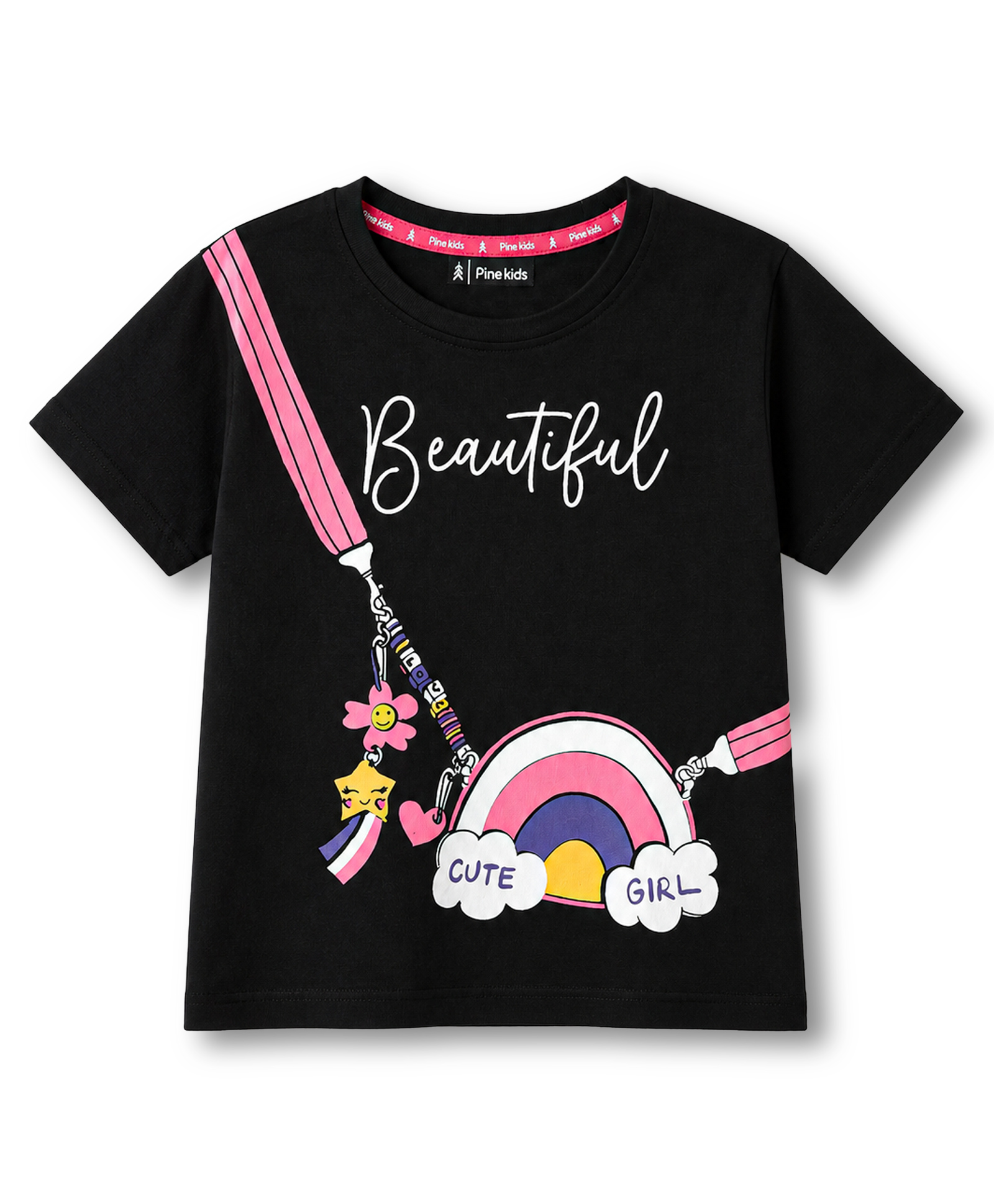 Pine Kids Cotton Knit Half Sleeves Sling Bag Printed T-Shirt -Black-image-29