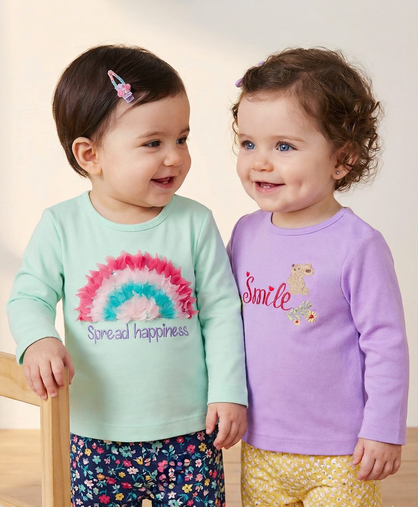 Babyoye 100% Interlock Knit Full Sleeves T-Shirt With Text Embriodery - Purple & Mint-image-31
