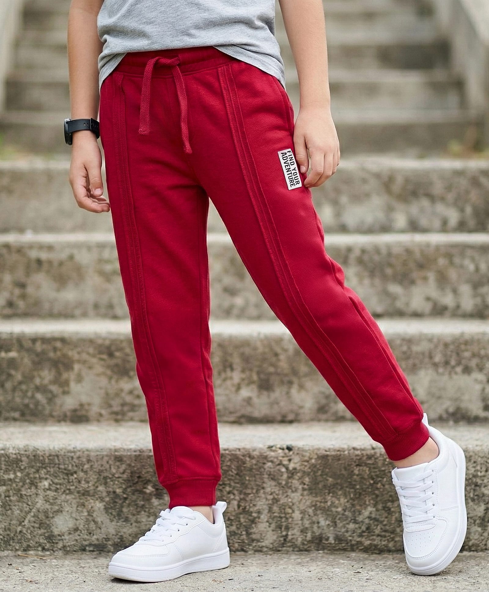 Pine Kids Knit Full Length Lounge Pant With Text Badge - Red-image-39