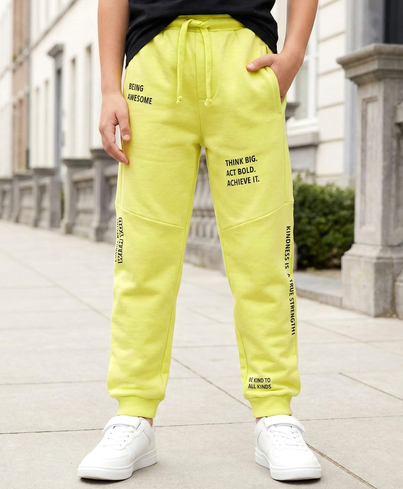 Pine Kids Terry Knit Full Length Lounge Pant With Text Print - Limegreen-image-26
