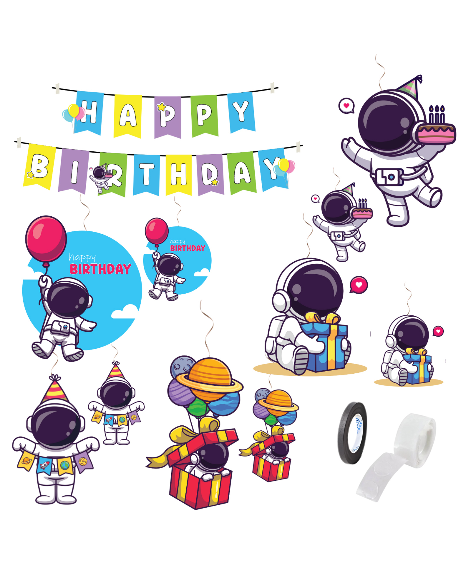 Hoblie Space Theme Birthday Backdrop Decoration Danglers, Happy Birthday Banner - Multicolor-image-35