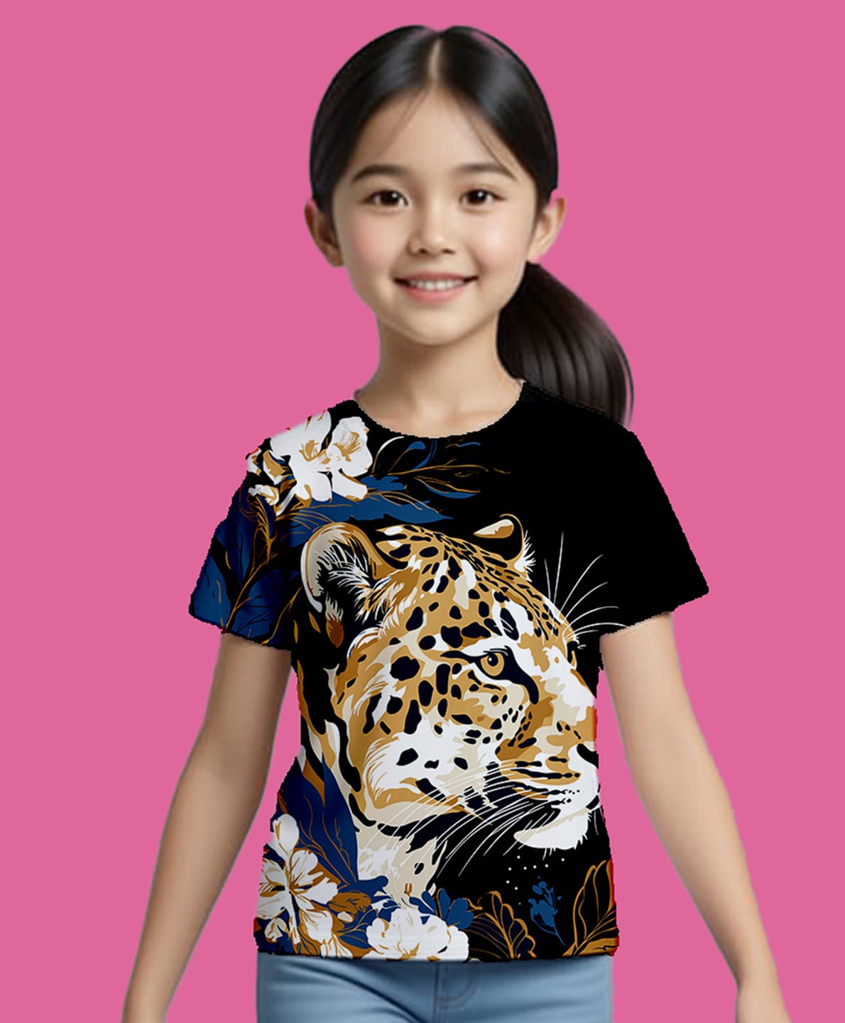 NUSYL Cotton Blend Knit Half Sleeves Tiger Printed Tee - Black-image-9