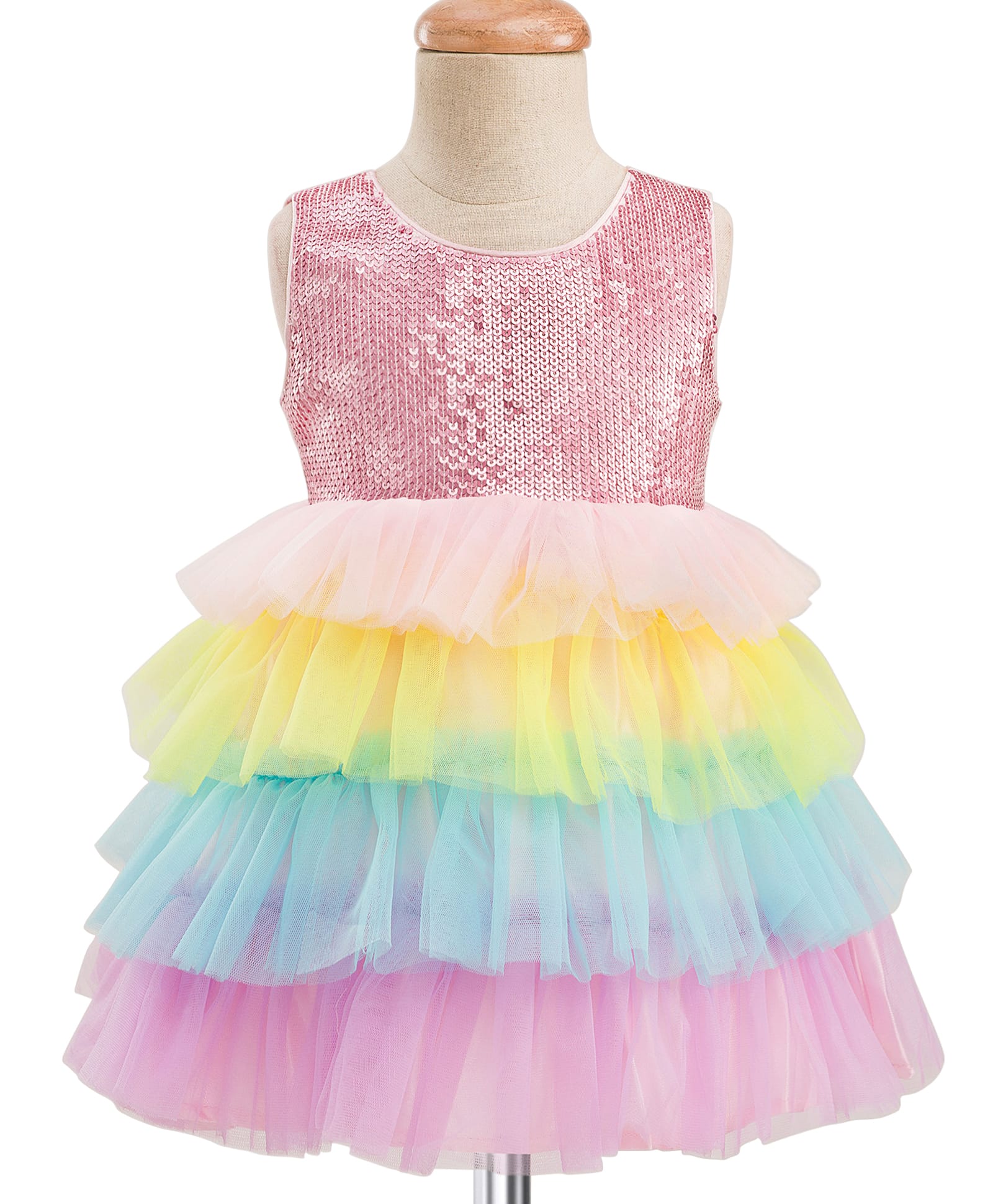 Babyhug Woven Sleeveless Mesh Party Dress With Sequinned Yoke - Multicolor-image-46