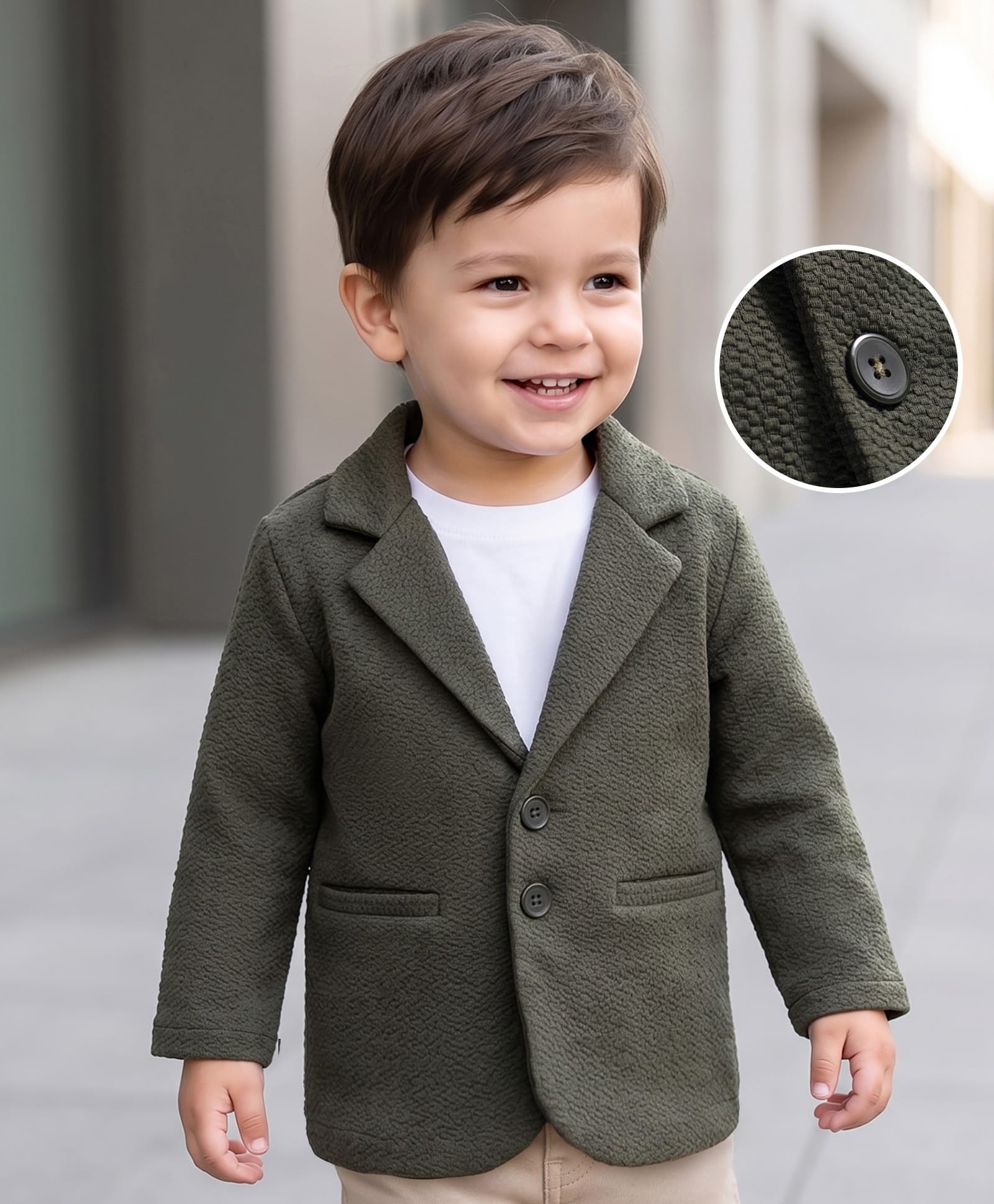Babyhug Knit Full Sleeves Solid Color Party Blazer - Olive Green-picture-12