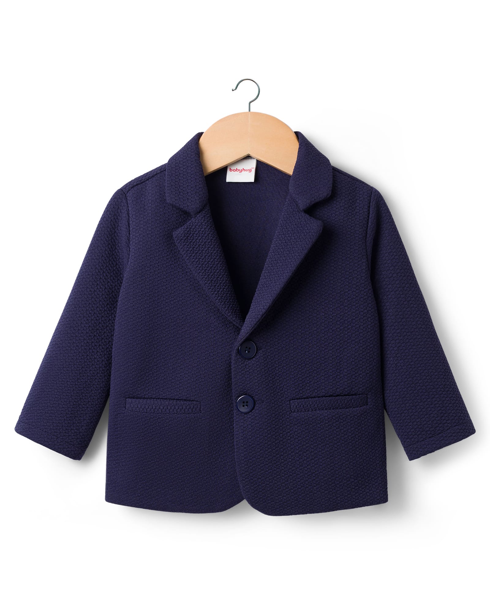 Babyhug Knit Full Sleeves Solid Color Party Wear Blazer - Navy Blue