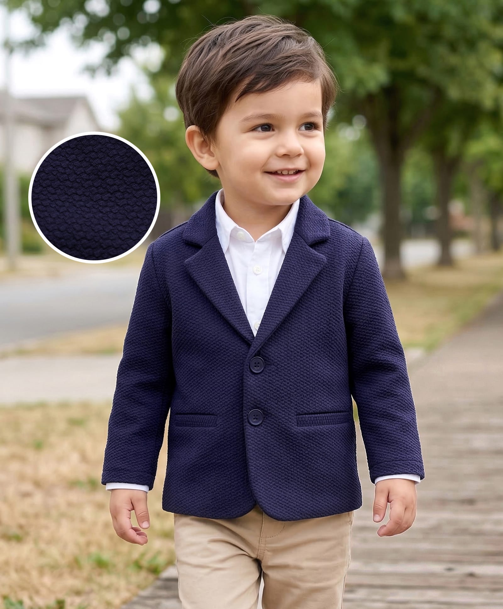 Babyhug Knit Full Sleeves Solid Color Party Wear Blazer - Navy Blue-picture-26