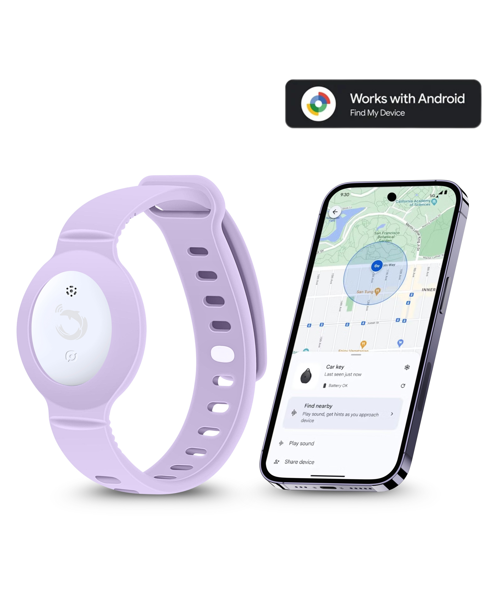 tag8 Kids Wristband with Built-In GPS Tracker, Adjustable Anti-Lost Bracelet for Toddlers, Children & Elders, Soft Protective Watch-Style Band, Compatible Only with Android Devices - Purple