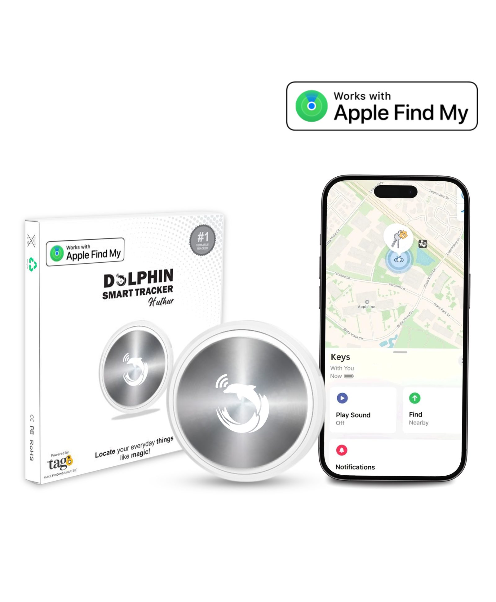 tag8 Air Tags-1 Pack, Bluetooth Luggage Tracker Works with Apple Find My APP (iOS Only, Not for Android), Keys Finder & Item Locator for Luggage, Backpack, Suitcases, Replaceable Battery (White)-image-3