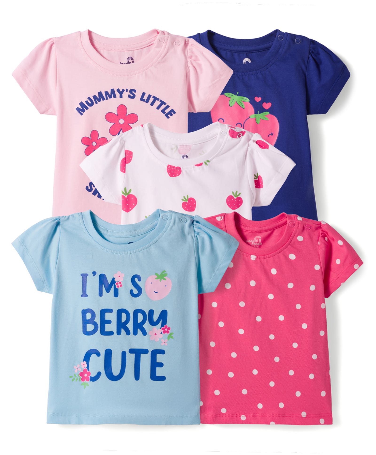 Doodle Poodle 100% Cotton Single Jersey Knit Half Sleeves T-Shirt With Floral Print Pack Of 5 - Multicolour-picture-44