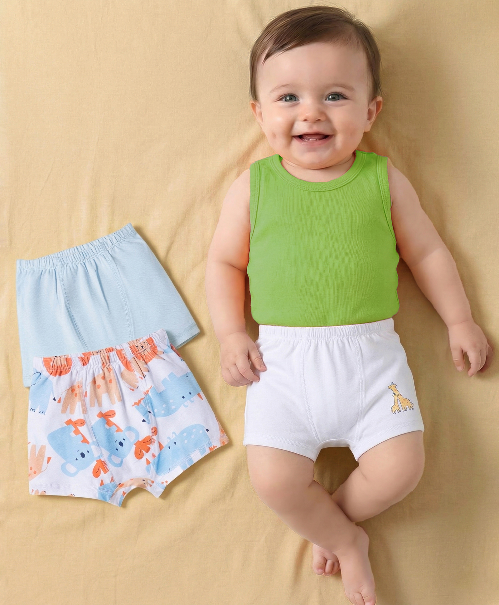 Babyoye Elastane Knit Trunks With Animal Print Pack of 3 - Multicolor-image-35