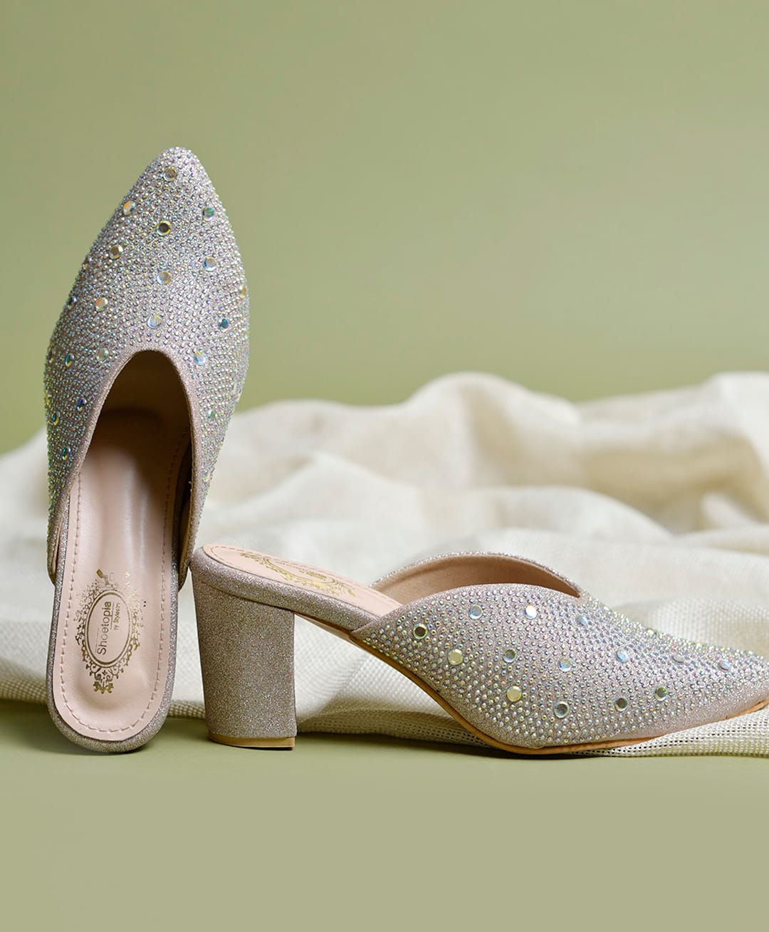 Shoetopia Stone Embellished Block Heels - Golden-image-8