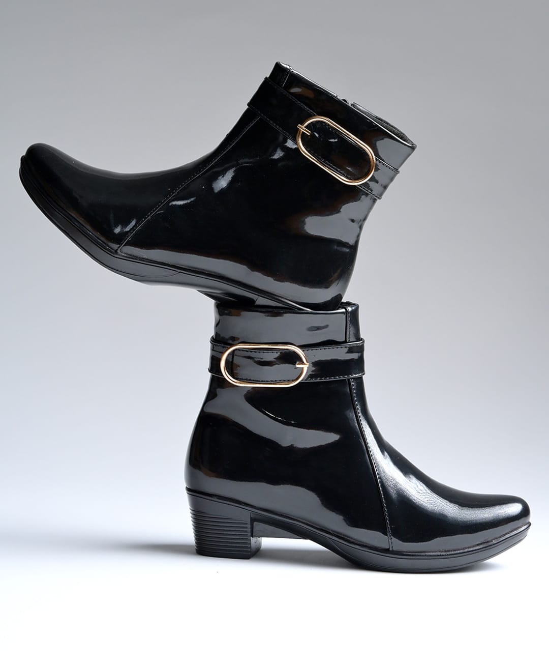 Shoetopia Buckle Detailed Zip Closure Ankle Boots - Black-picture-18
