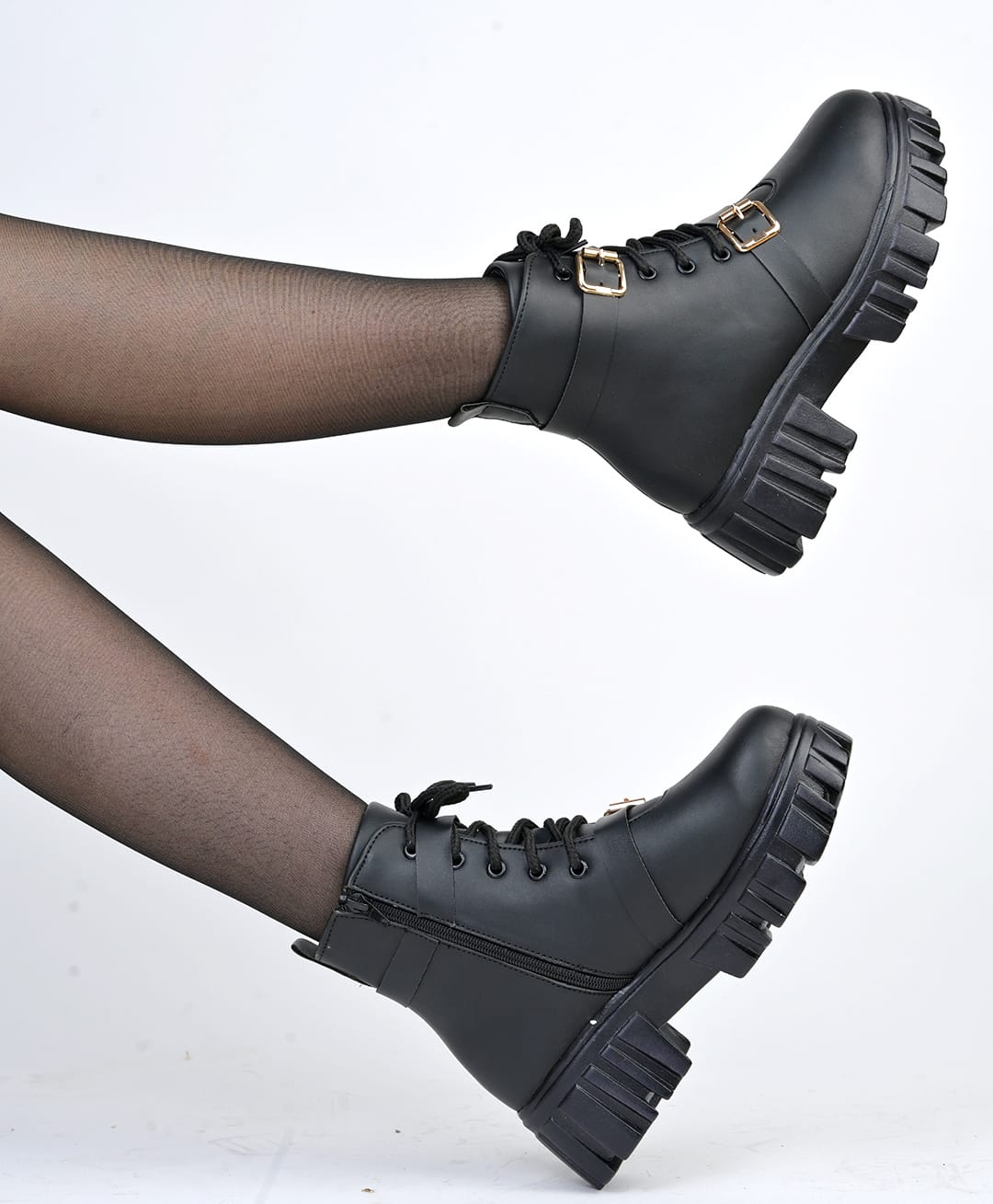 Shoetopia Solid Lace Up Boots - Black-image-41