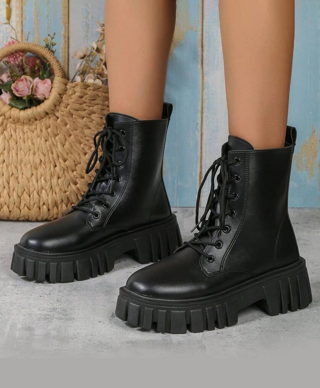 Shoetopia Solid Lace Up Boots - Black-image-45