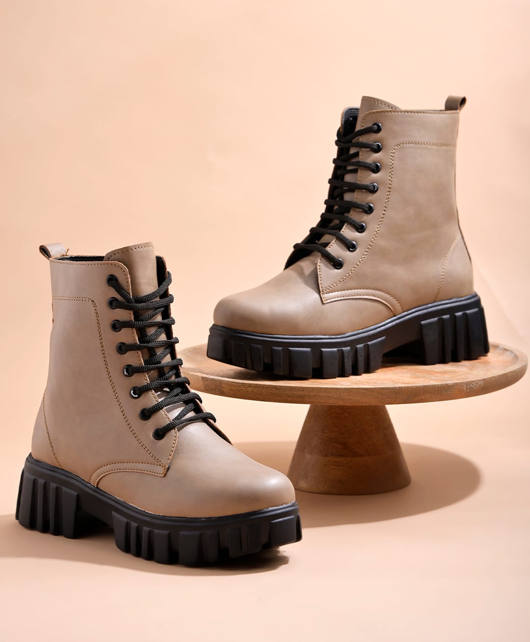Shoetopia Solid Lace Up Boots - Tan-picture-11