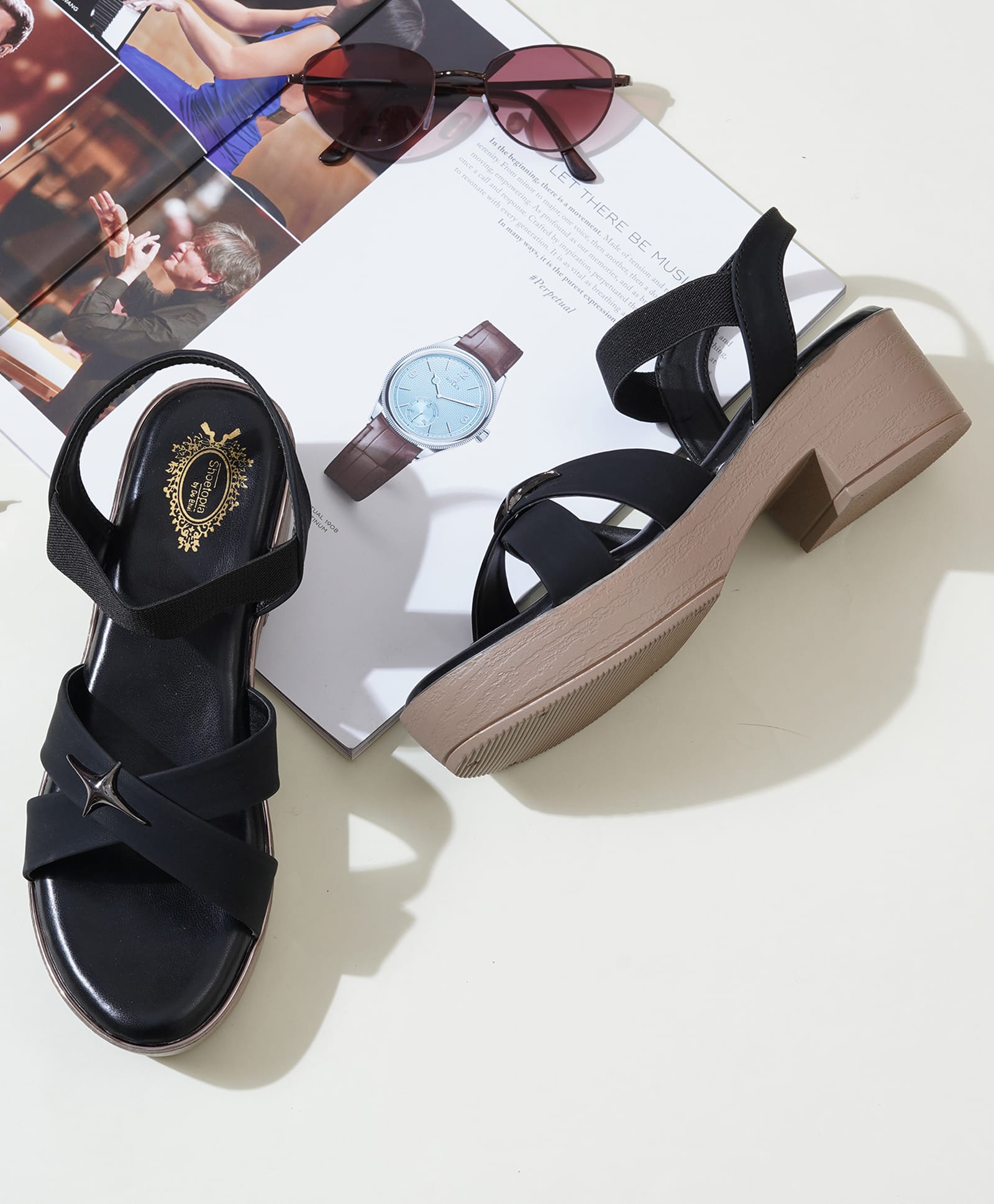 Shoetopia Star Applique Detailed Back Strap Closure Sandals - Black-picture-24