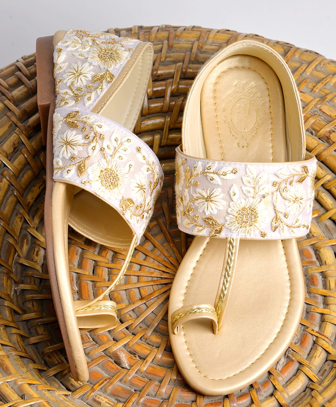 Shoetopia Pastel Floral Embroidered Sandals - Golden-picture-22